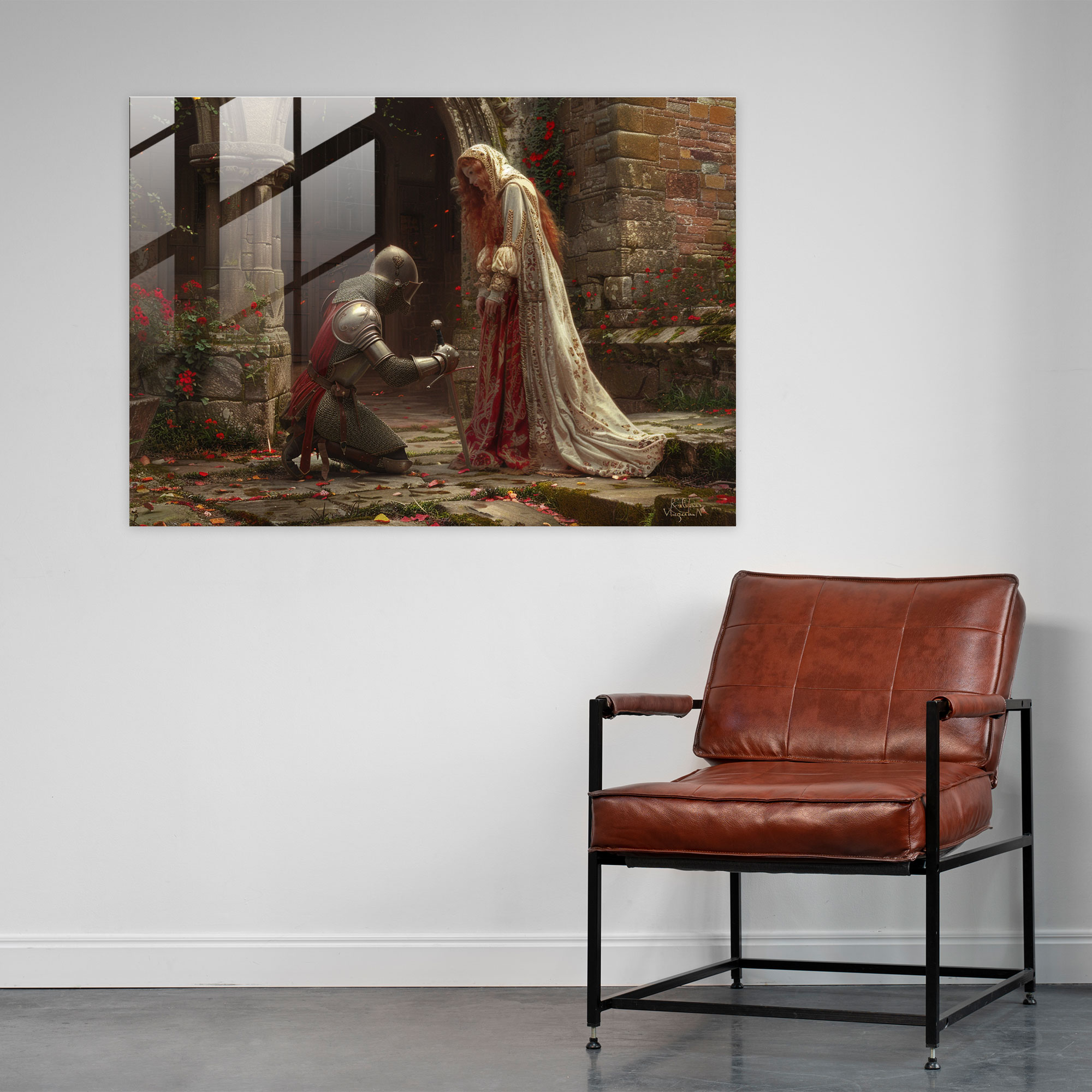 Şövalye ve Leydi Cam Duvar Sanatı - Pre-Raphaelite Brotherhood Cam Sanatı Ev Dekorasyonu