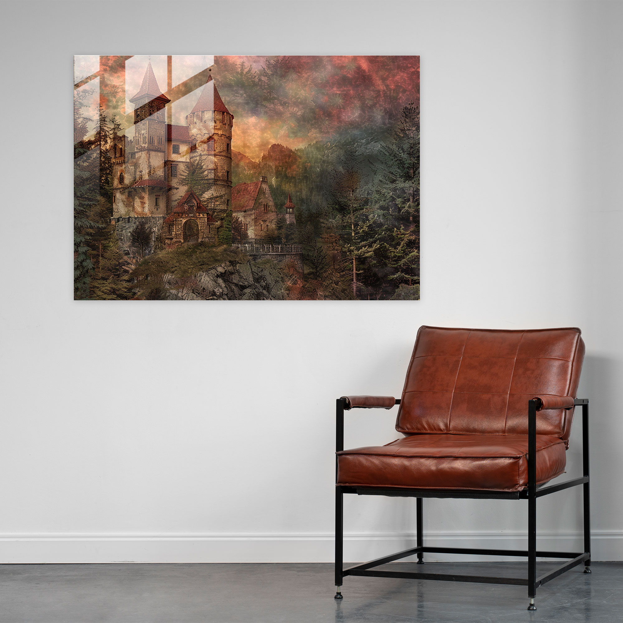 Ortaçağ Kalesi Cam Tablo - Pre-Raphaelite Brotherhood Duvar Dekorasyonu Cam Duvar Sanatı Ev Dekorasyonu