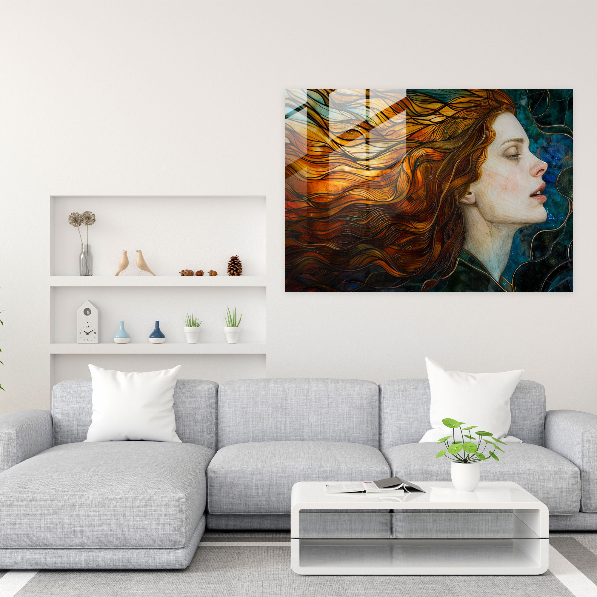 Akacak Saçlı Kadın Cam Sanatı - Ön-Raphael Kardeşlik Cam Duvar Sanatı Cam Tablo Modern Sanat