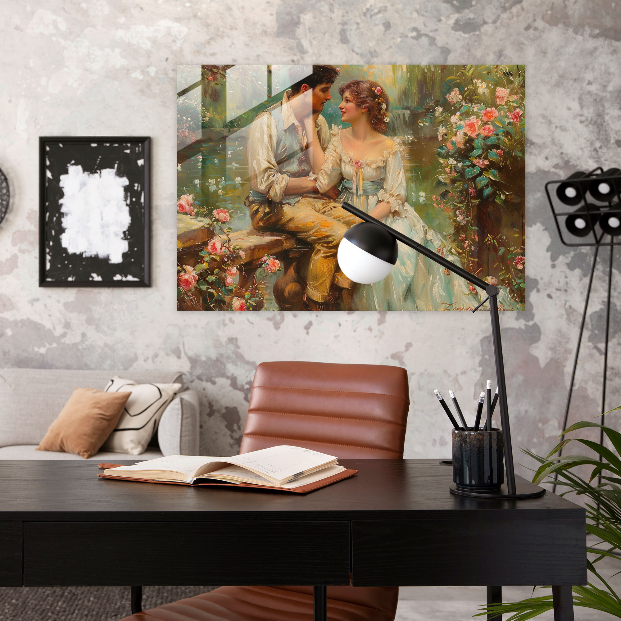 Romantik Bahçe Cam Tablo - Pre-Raphaelite Kardeşlik Duvar Dekorasyonu Cam Sanatı Modern Sanat