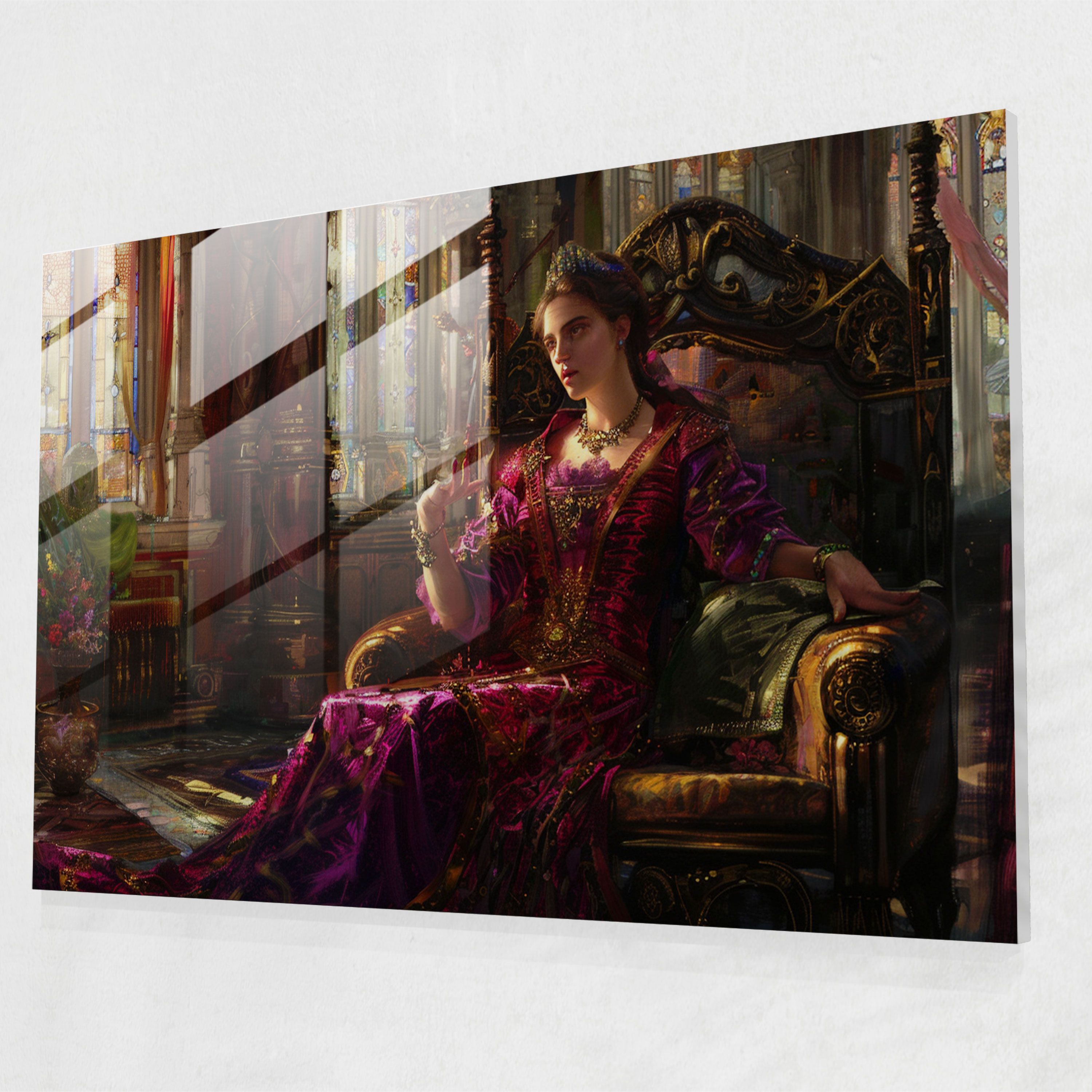 Regal Queen Cam Tablo - Pre-Raphaelite Brotherhood Duvar Dekorasyonu Cam Sanatı Cam Tablo