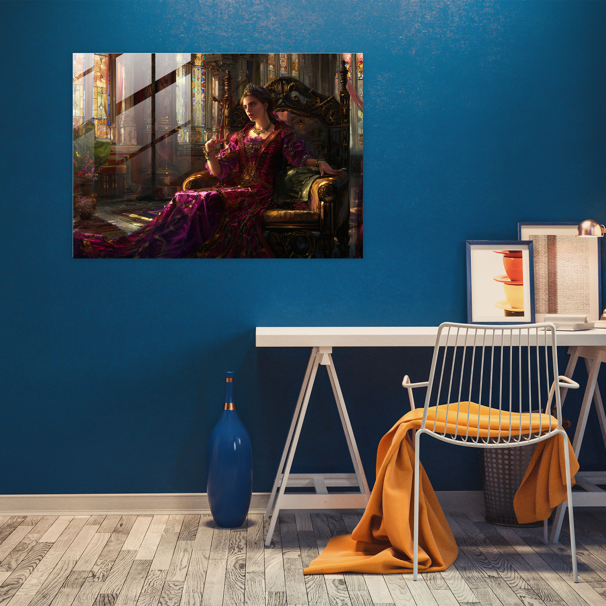Regal Queen Cam Tablo - Pre-Raphaelite Brotherhood Duvar Dekorasyonu Cam Sanatı Cam Tablo