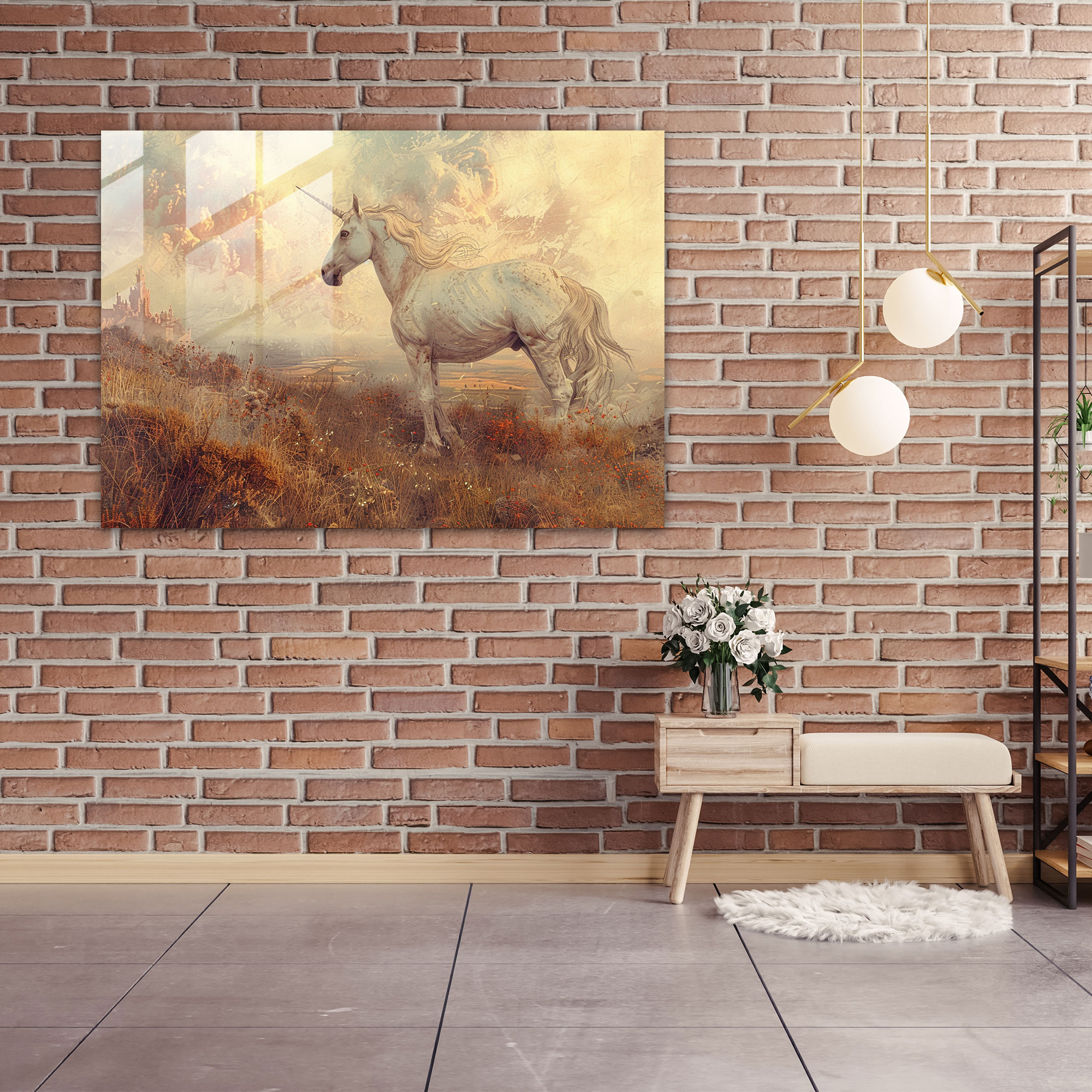 Dreamy Unicorn Cam Tablo Sanatı - Ön-Raphael Kardeşlik Cam Tablo Sanatı