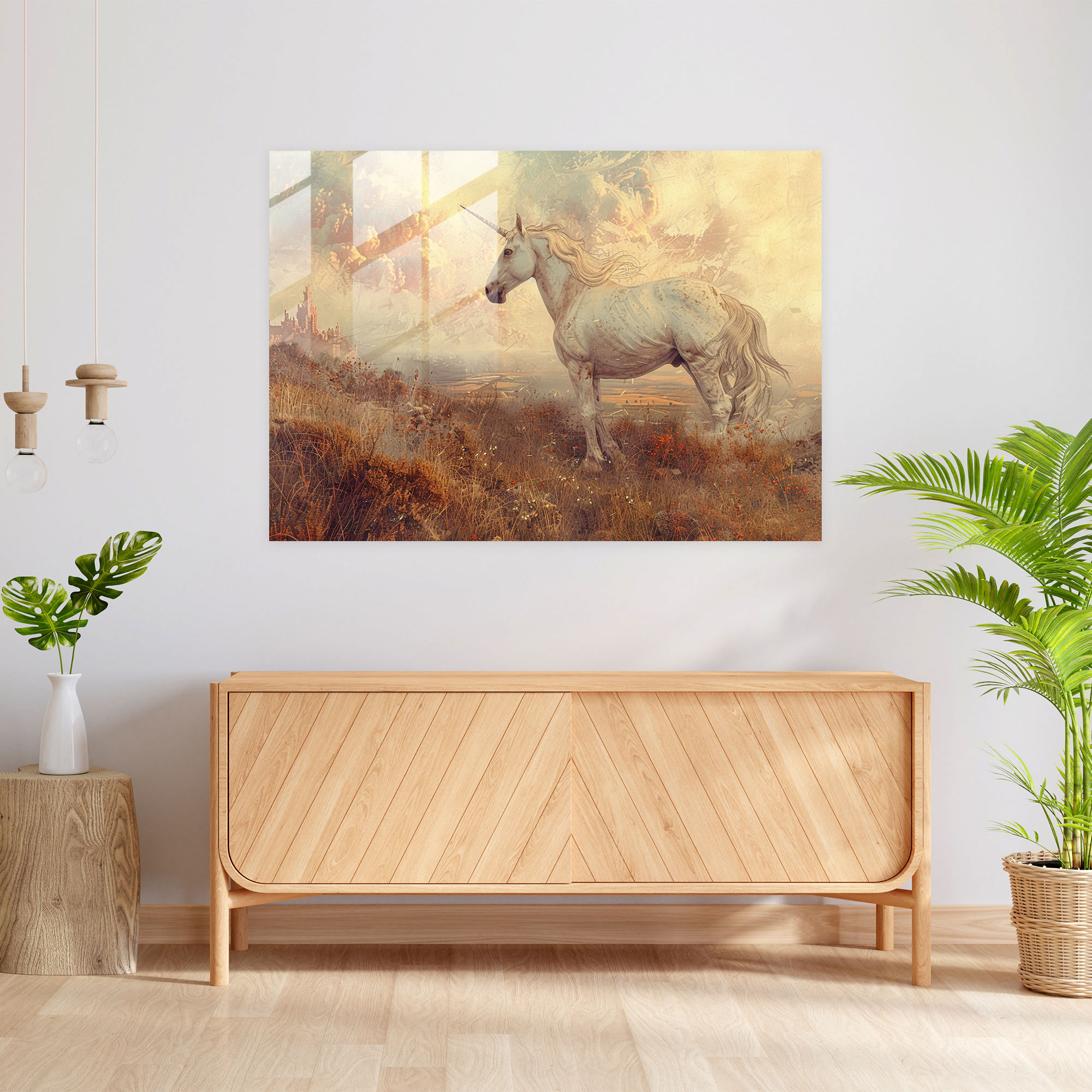 Dreamy Unicorn Cam Tablo Sanatı - Ön-Raphael Kardeşlik Cam Tablo Sanatı