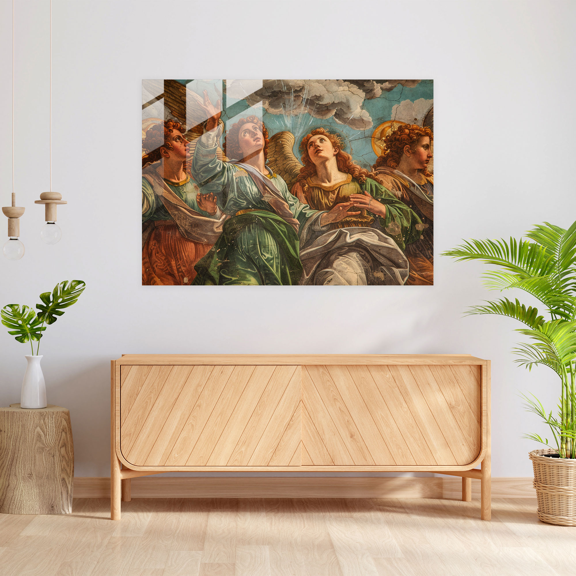 Cennetsel Azizler Cam Tablo - Ön-Raphael Kardeşlik Cam Sanatı Duvar Dekorasyonu Modern Sanat
