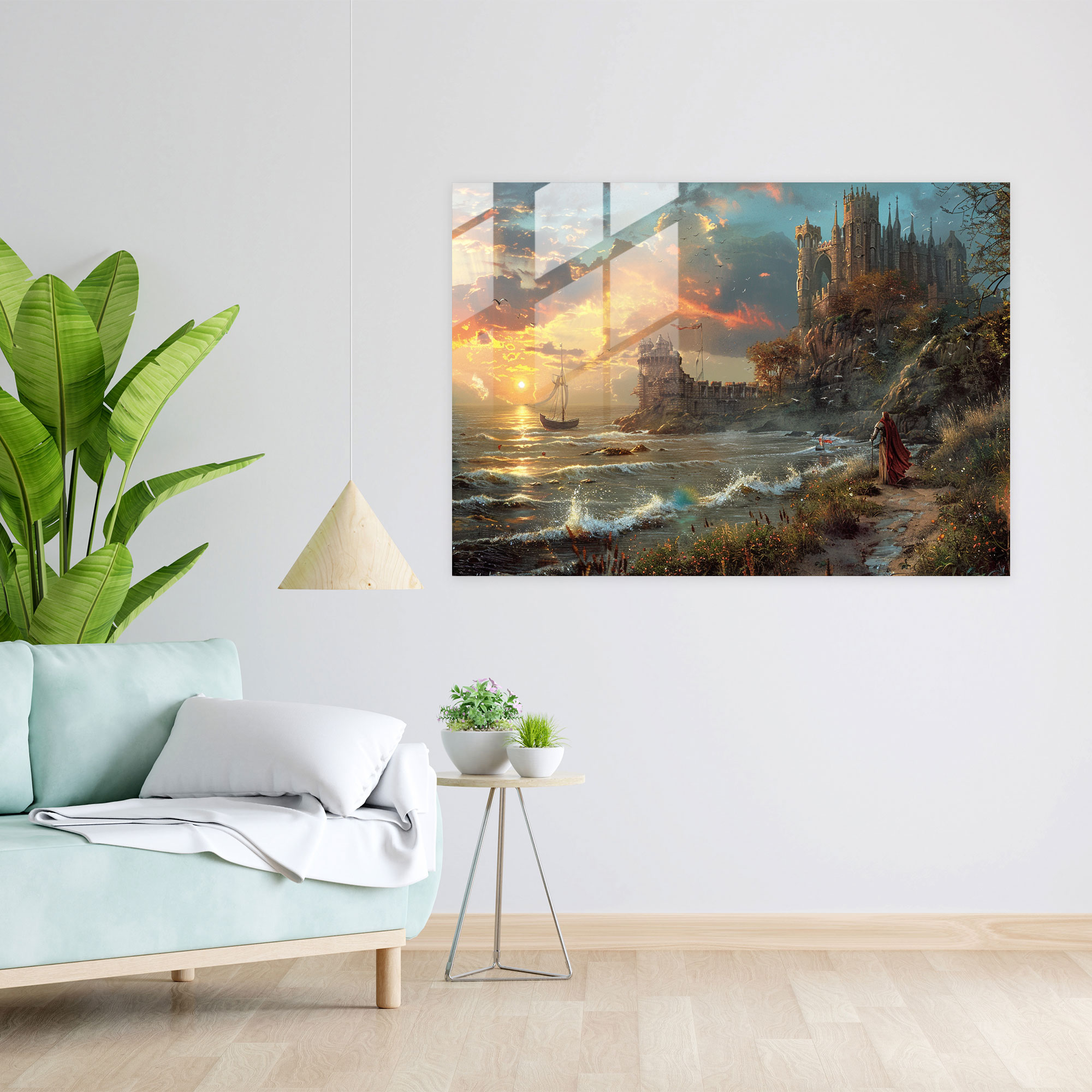 Deniz Kıyısındaki Kale Cam Tablo - Pre-Raphaelite Kardeşlik Modern Sanat Cam Duvar Sanatı Ev Dekorasyonu