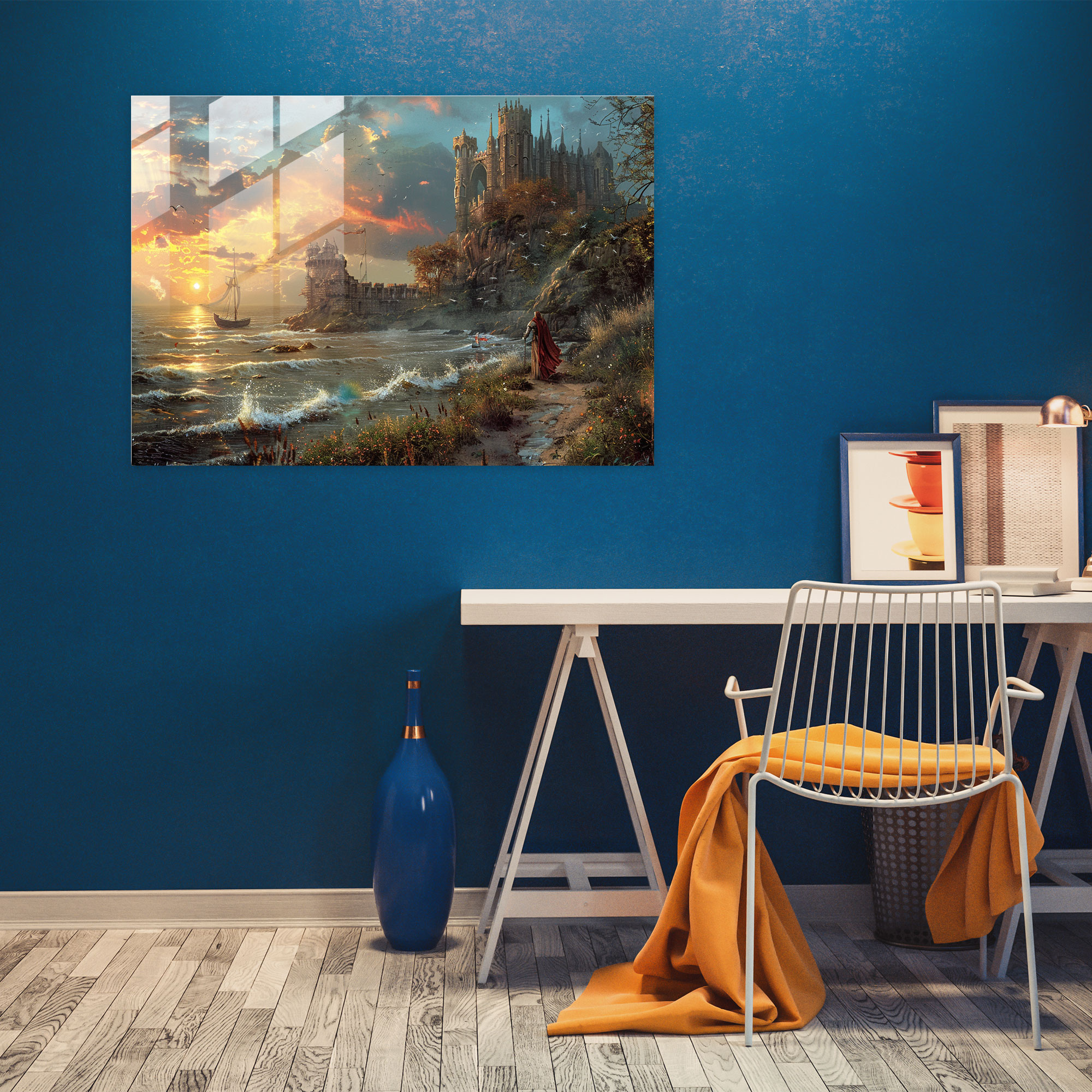 Deniz Kıyısındaki Kale Cam Tablo - Pre-Raphaelite Kardeşlik Modern Sanat Cam Duvar Sanatı Ev Dekorasyonu