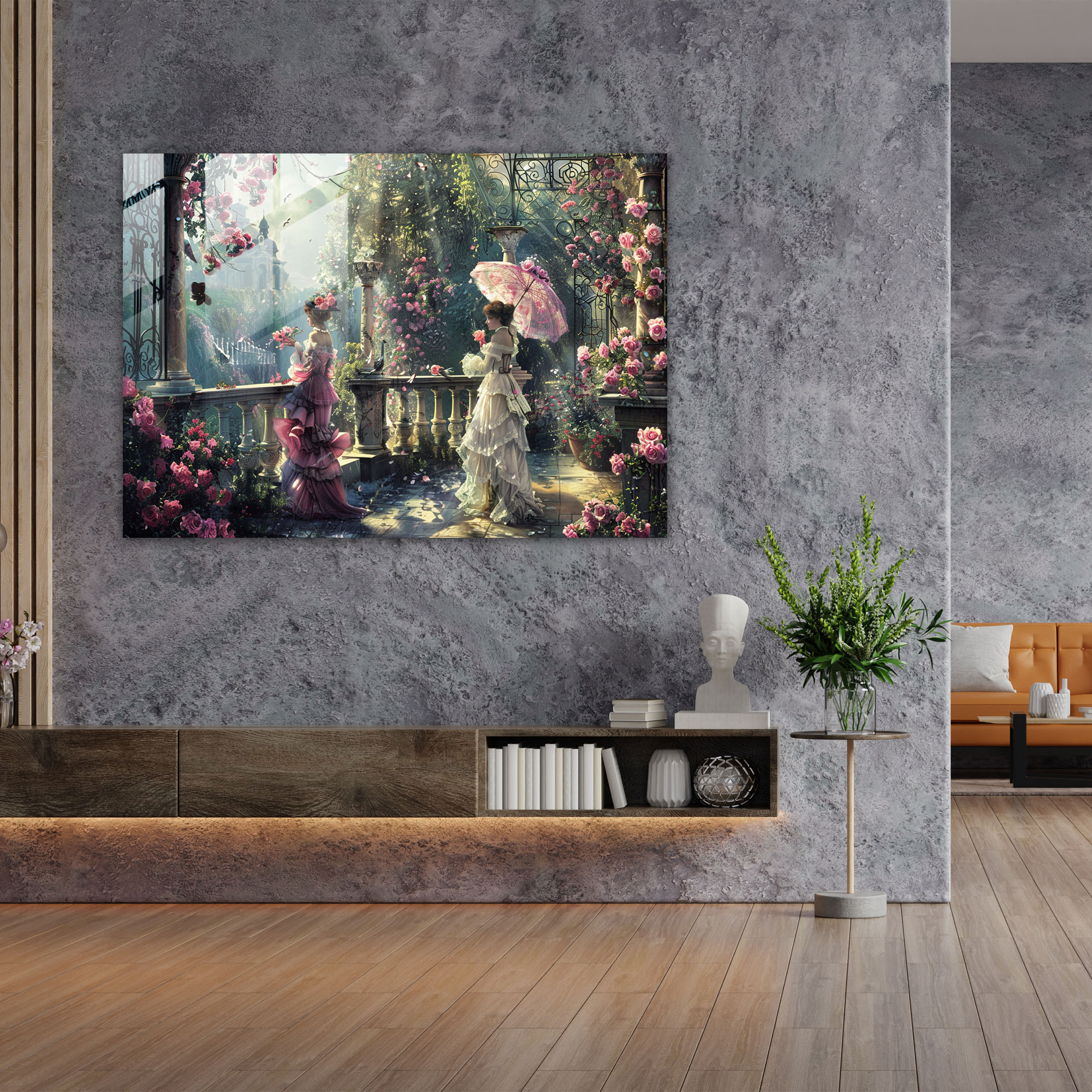 Victorian Garden Glass Wall Art - Pre-Raphaelite Brotherhood, Modern Art, Flowers, Elegant Ladies