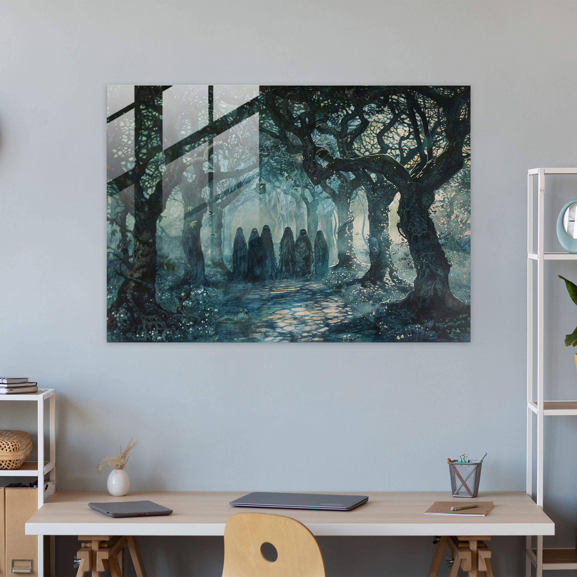 Gizemli Orman Cam Tablo Sanatı - Pre-Raphaelite Brotherhood Cam Sanatı