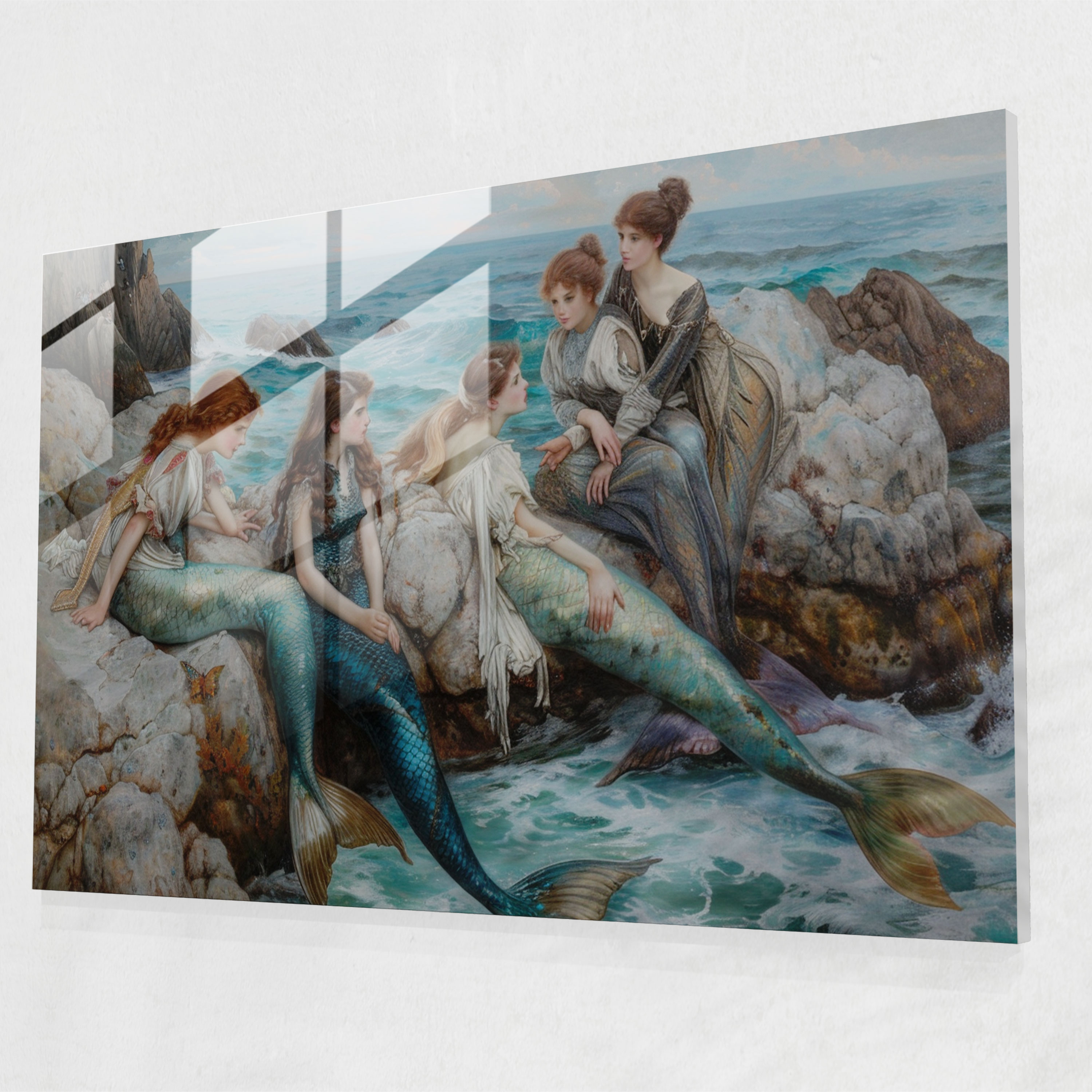 Efsanevi Denizkızları Cam Duvar Sanatı - Pre-Raphaelite Brotherhood Duvar Dekorasyonu Cam Sanat
