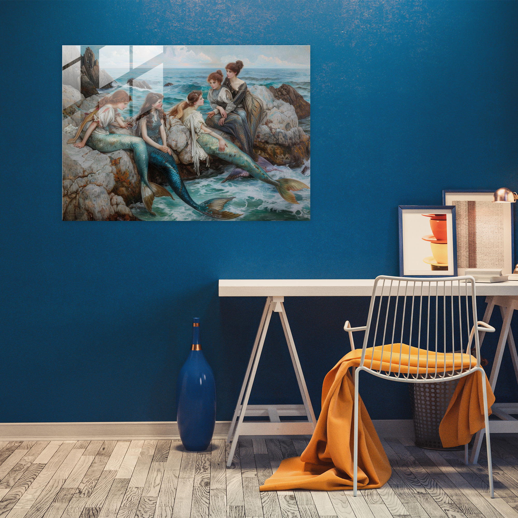Efsanevi Denizkızları Cam Duvar Sanatı - Pre-Raphaelite Brotherhood Duvar Dekorasyonu Cam Sanat