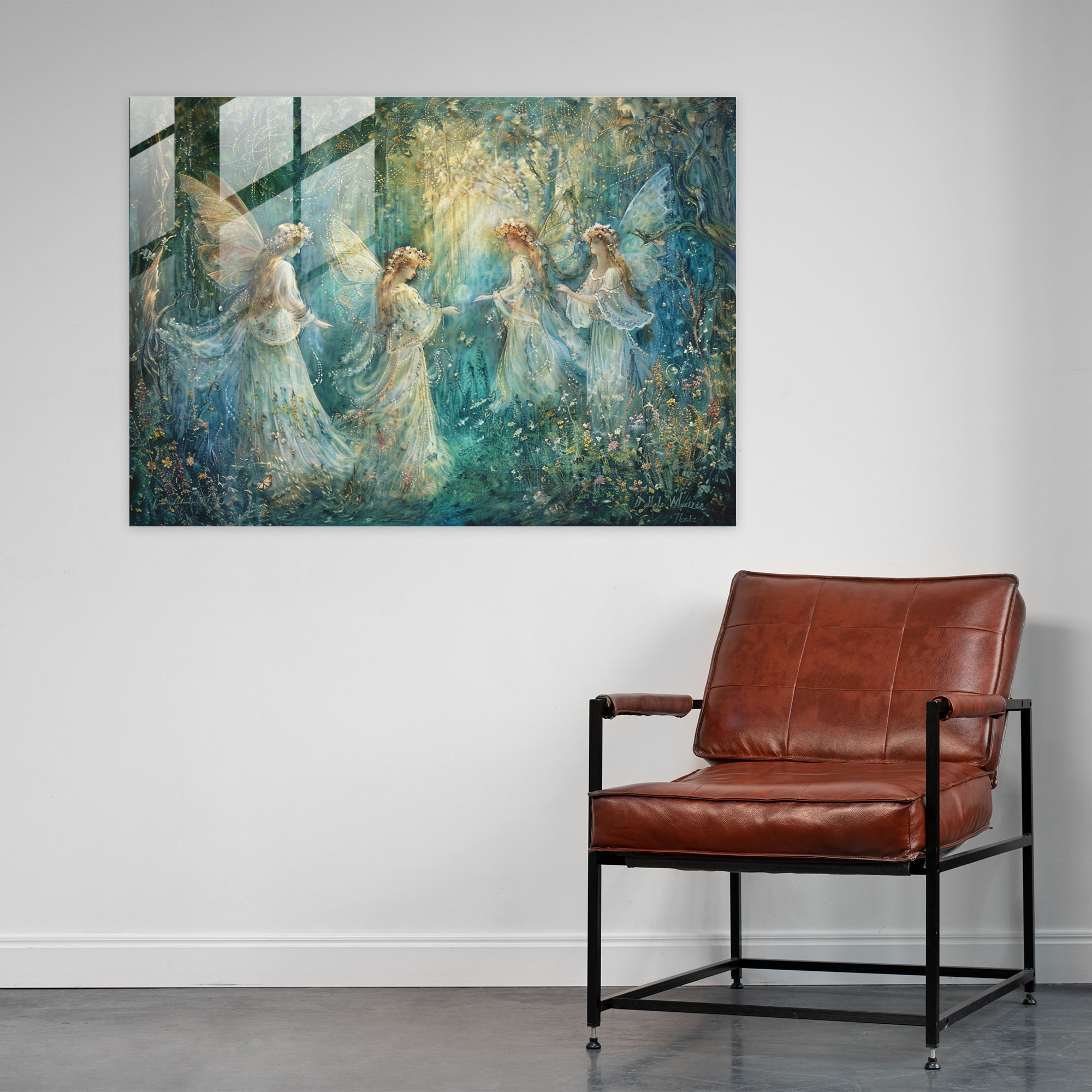 Pre-Raphaelite Brotherhood Glass Print - Mystical Fairies In Enchanted Garden - Pre-Raphaelite Brotherhood, Enchanted Garden, Soft Pastel Hues, Glass Print