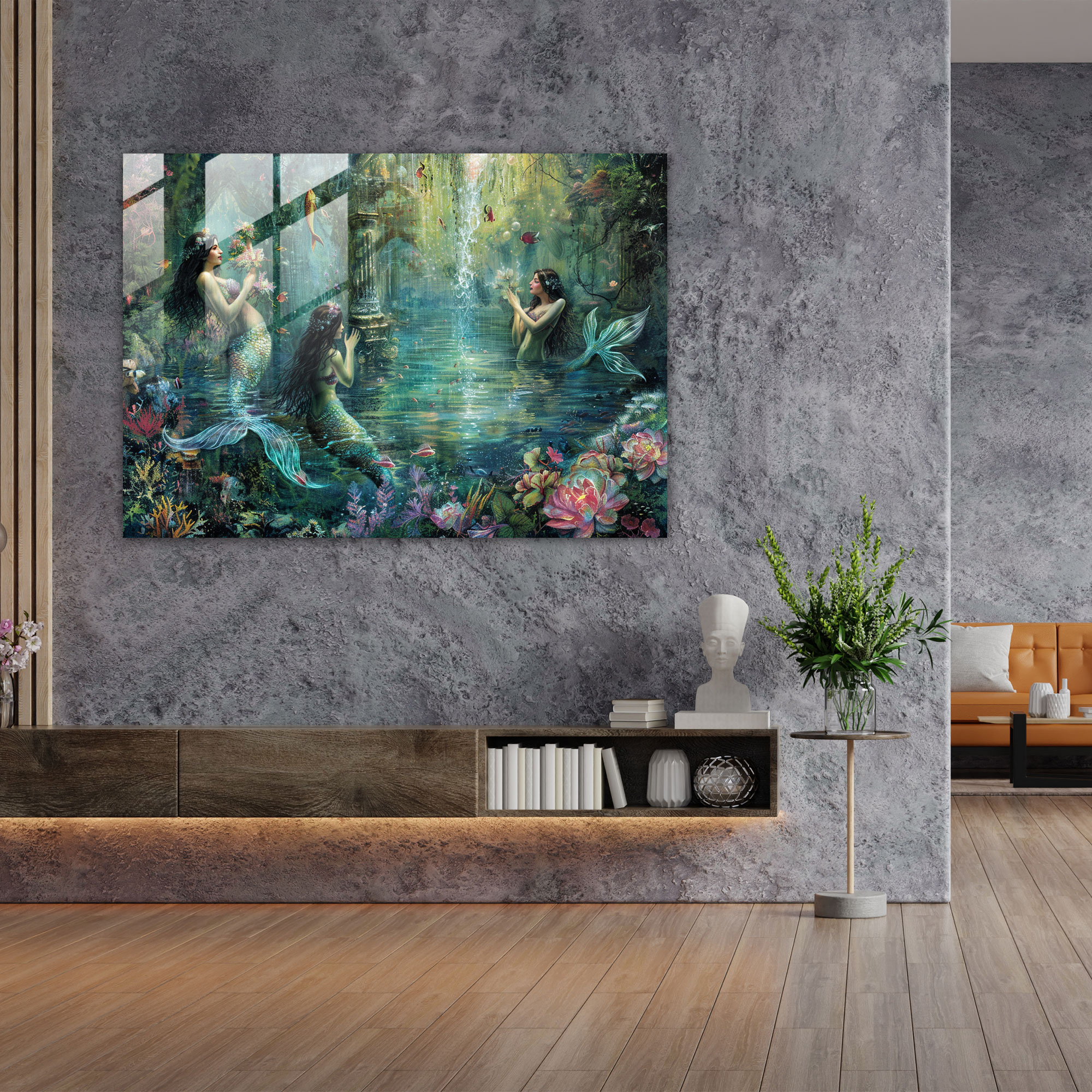 Pre-Raphaelite Brotherhood Home Decoration - Magical Mermaids In Underwater Kingdom - Pre-Raphaelite Brotherhood, Home Decoration, Glass Print, Wall Decoration