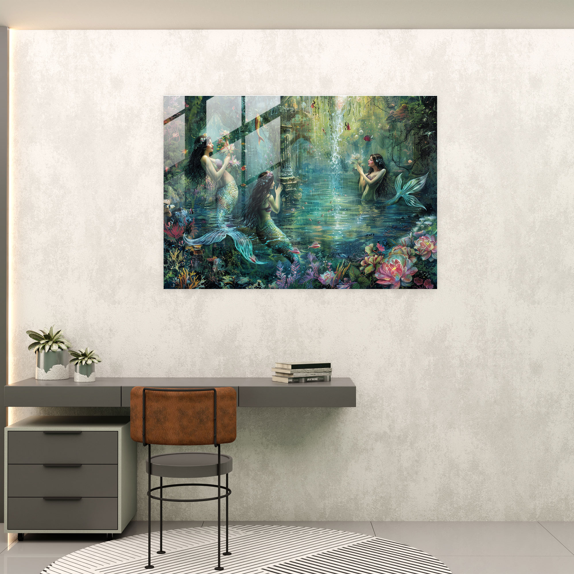 Pre-Raphaelite Brotherhood Home Decoration - Magical Mermaids In Underwater Kingdom - Pre-Raphaelite Brotherhood, Home Decoration, Glass Print, Wall Decoration