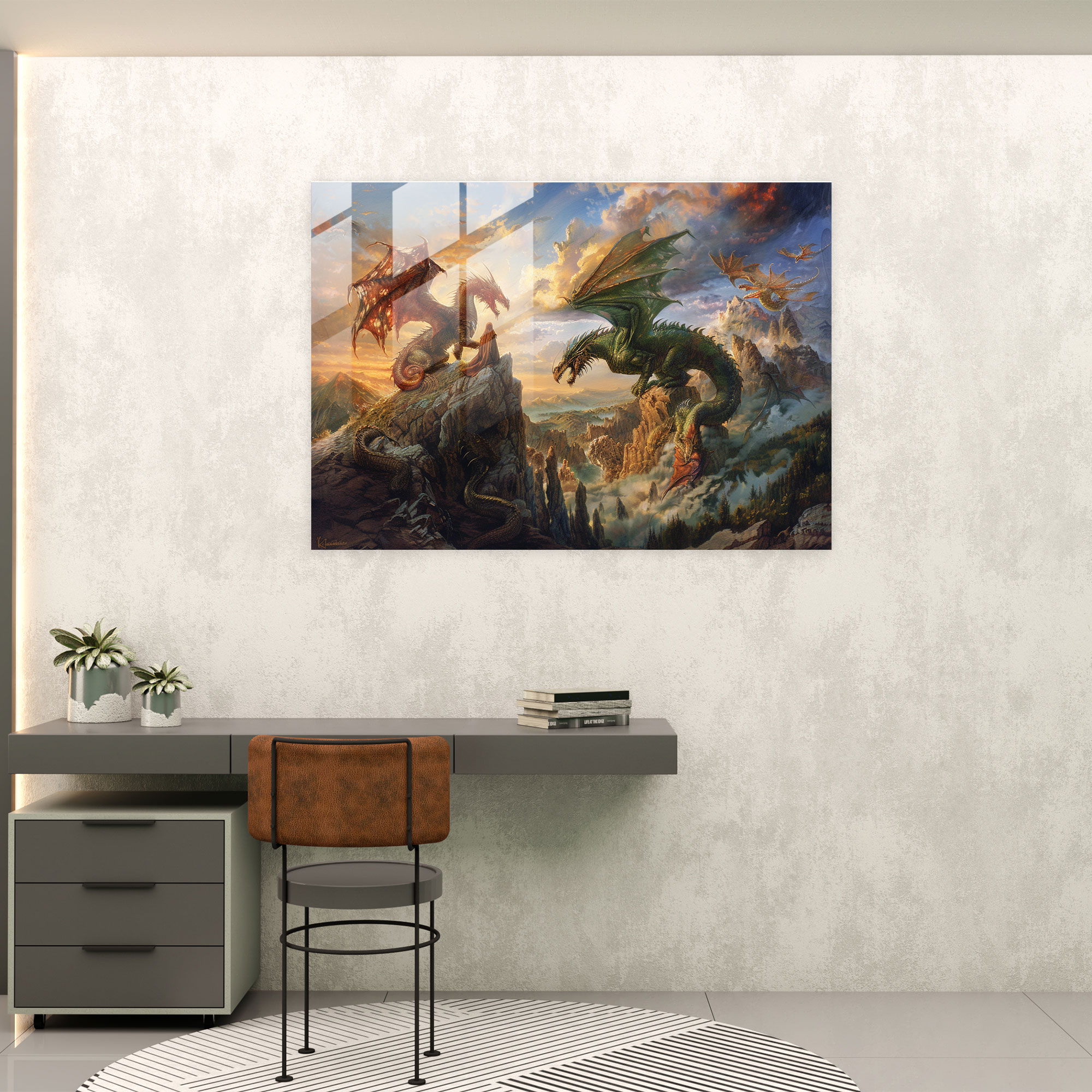 Pre-Raphaelite Brotherhood Glass Art - Powerful Wizards Battling Dragons - Pre-Raphaelite Brotherhood, Pre-Raphaelite Brotherhood, Glass Wall Art, Wall Decoration