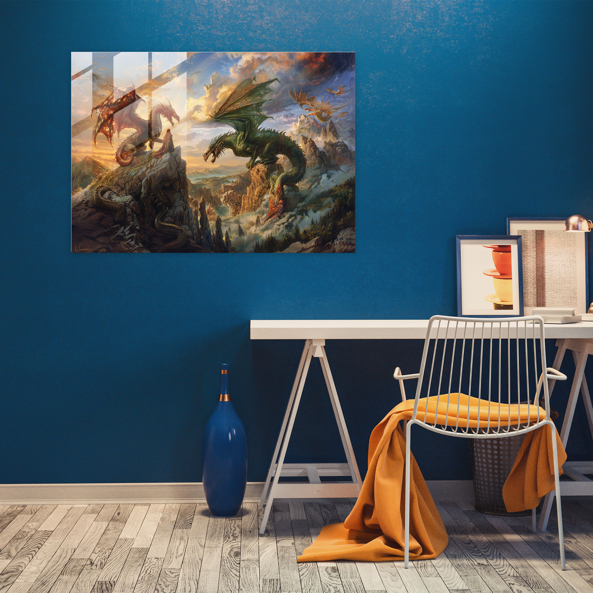 Pre-Raphaelite Brotherhood Glass Art - Powerful Wizards Battling Dragons - Pre-Raphaelite Brotherhood, Pre-Raphaelite Brotherhood, Glass Wall Art, Wall Decoration
