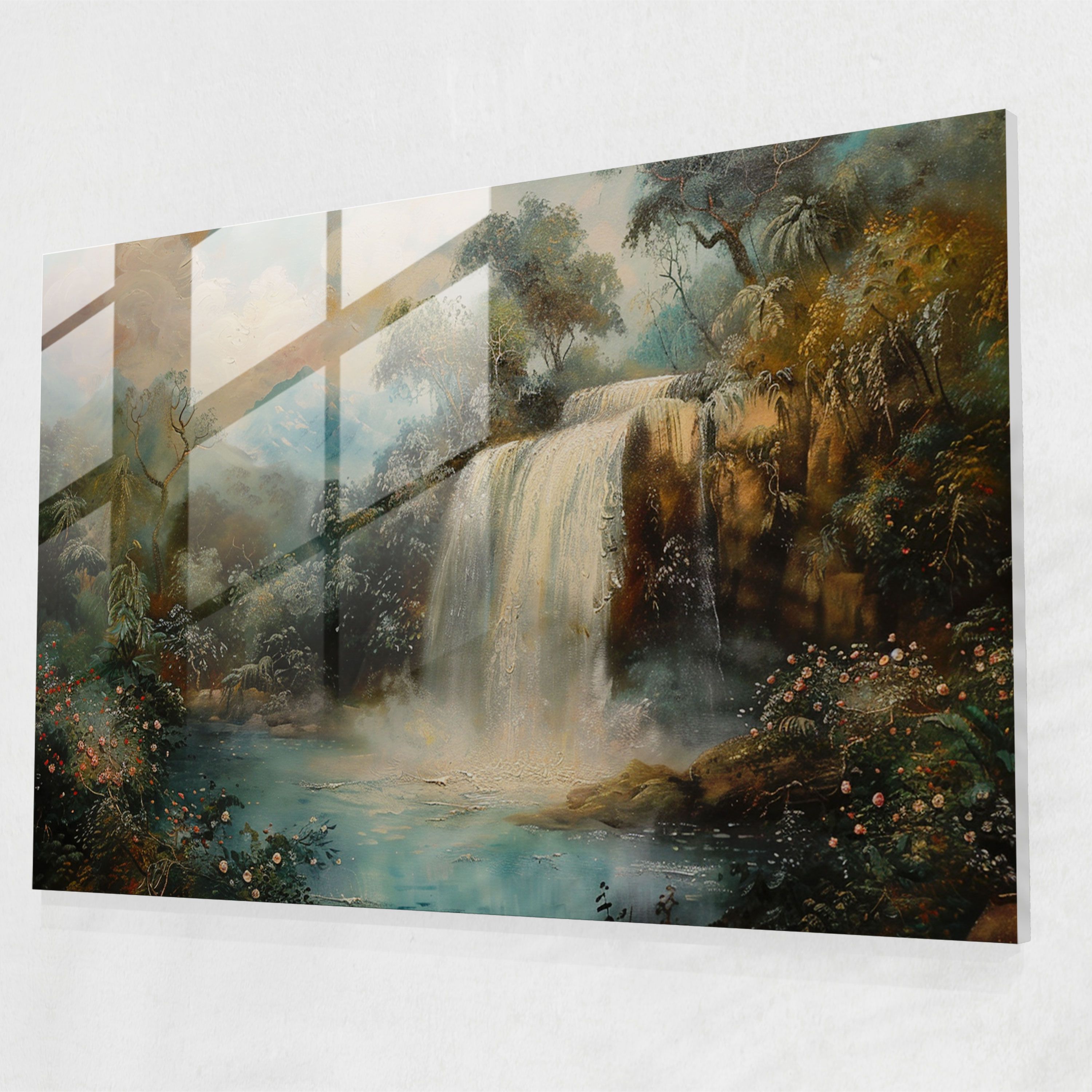 Pre-Raphaelite Brotherhood Glass Print - Romantic Waterfall Landscape - Pre-Raphaelite Brotherhood, Romantic, Tranquil, Pre-Raphaelite Brotherhood