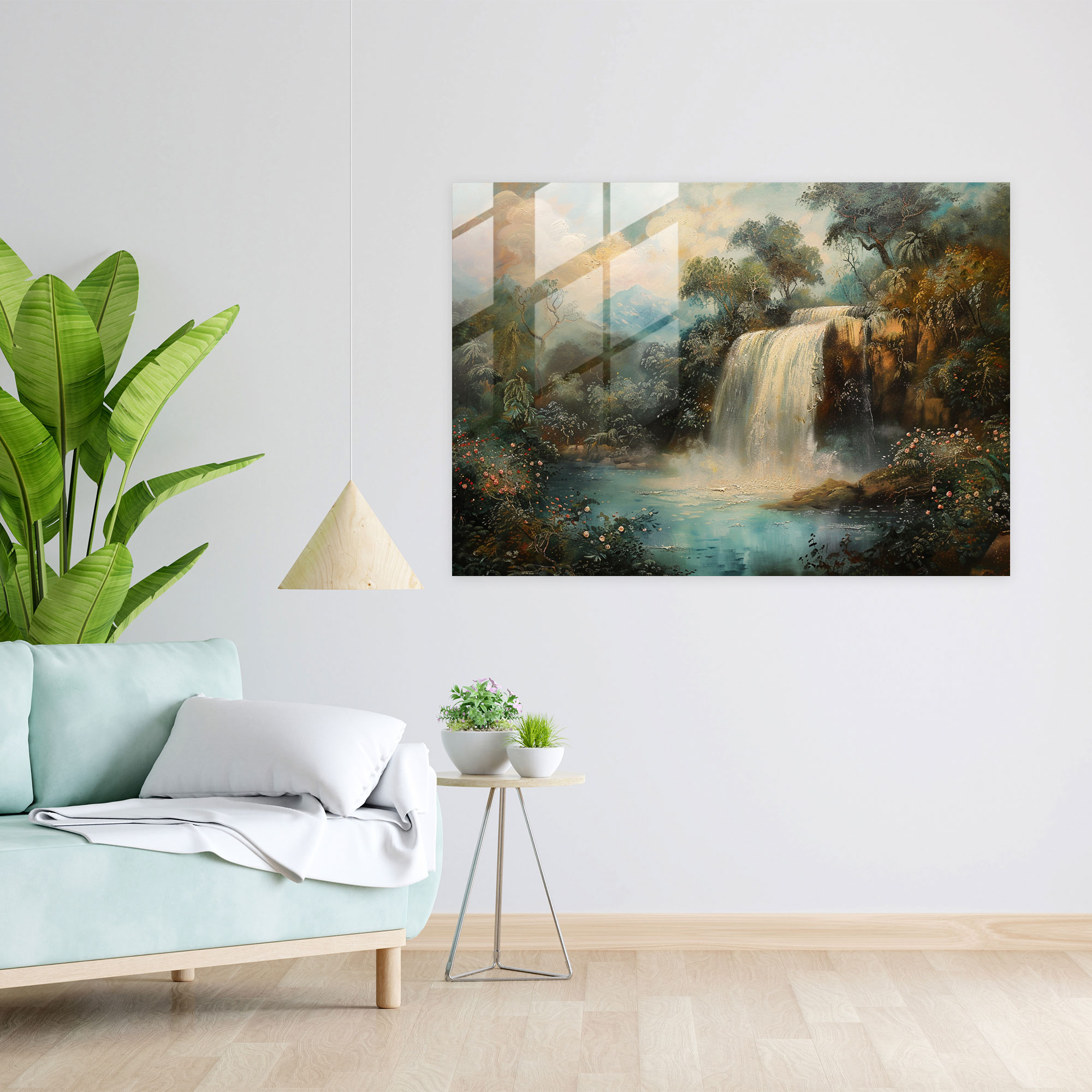 Pre-Raphaelite Brotherhood Glass Print - Romantic Waterfall Landscape - Pre-Raphaelite Brotherhood, Romantic, Tranquil, Pre-Raphaelite Brotherhood