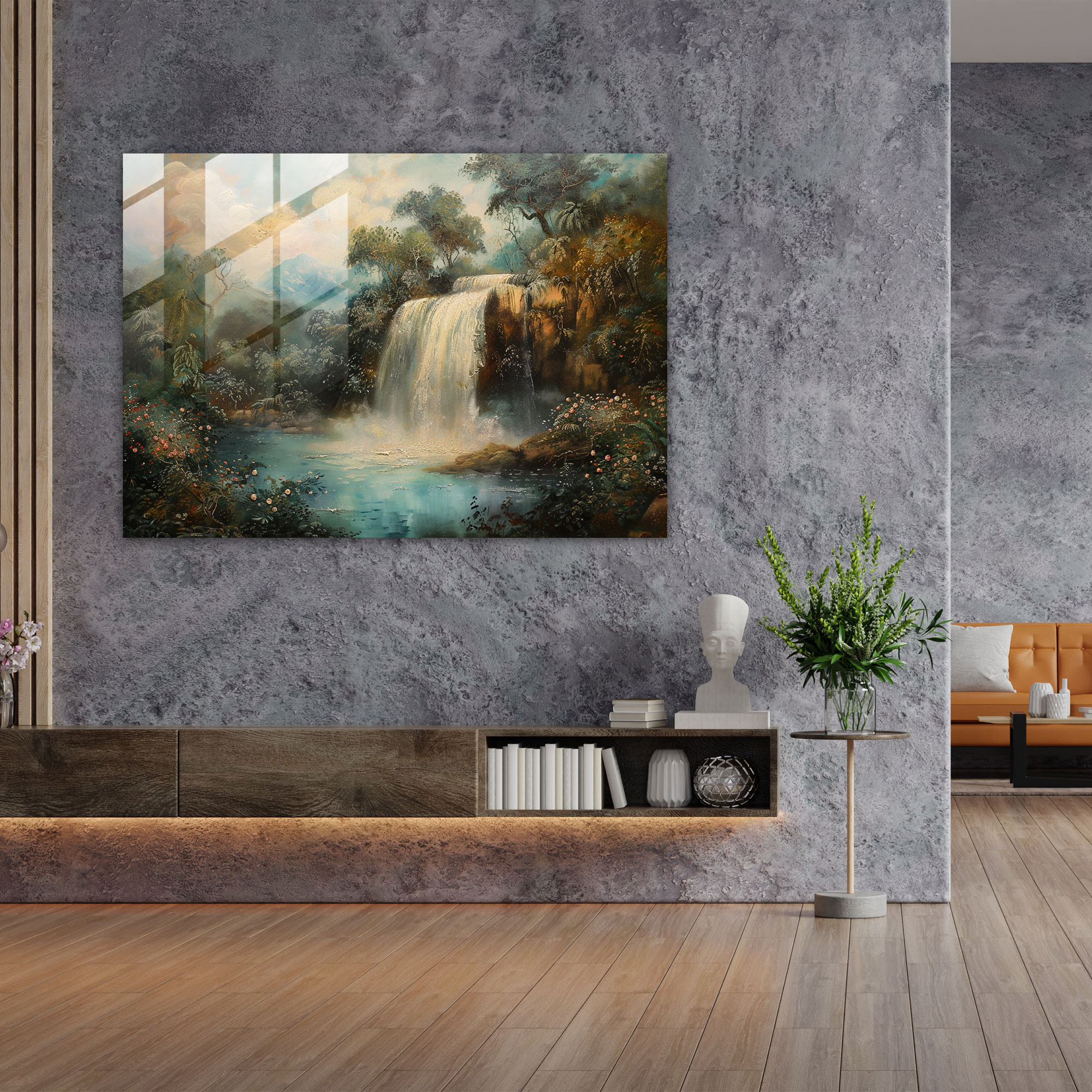 Pre-Raphaelite Brotherhood Glass Print - Romantic Waterfall Landscape - Pre-Raphaelite Brotherhood, Romantic, Tranquil, Pre-Raphaelite Brotherhood