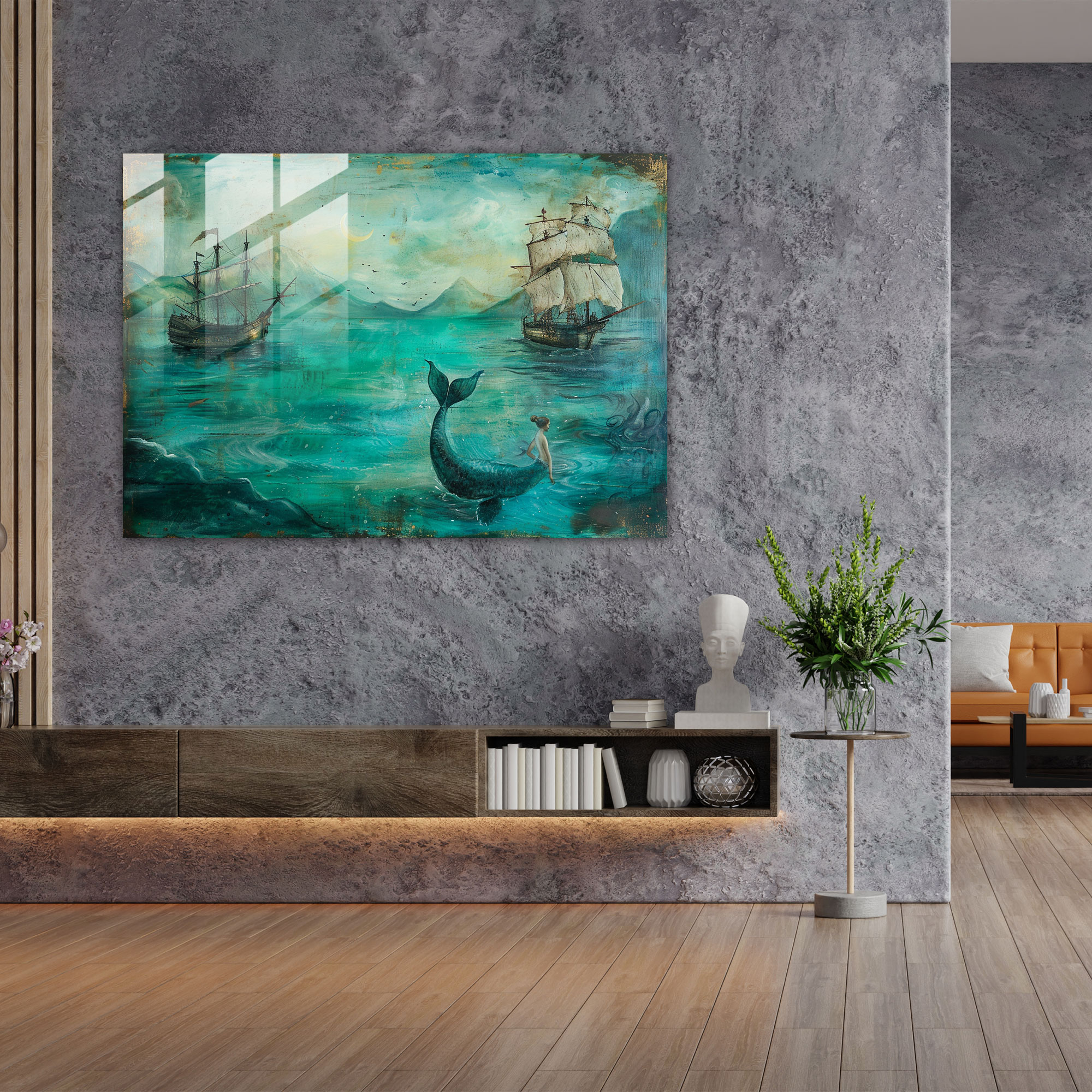 Pre-Raphaelite Brotherhood Glass Print - Dreamy Mermaid Seascape - Pre-Raphaelite Brotherhood, Mermaids, Whimsical, Ethereal