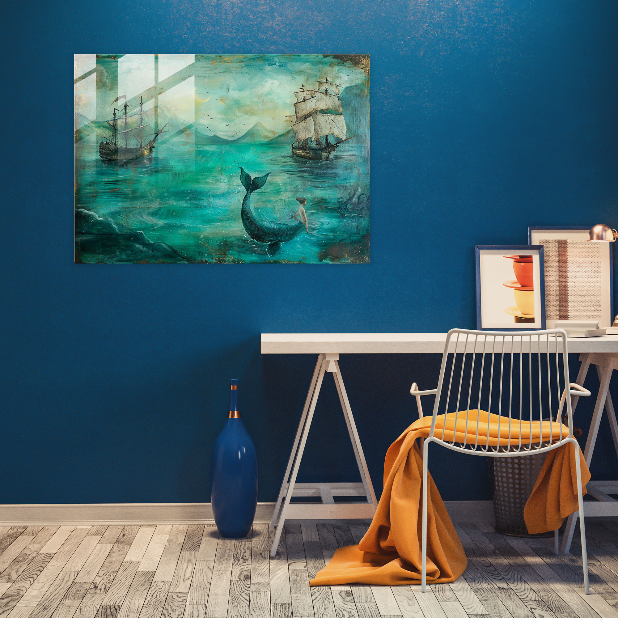 Pre-Raphaelite Brotherhood Glass Print - Dreamy Mermaid Seascape - Pre-Raphaelite Brotherhood, Mermaids, Whimsical, Ethereal