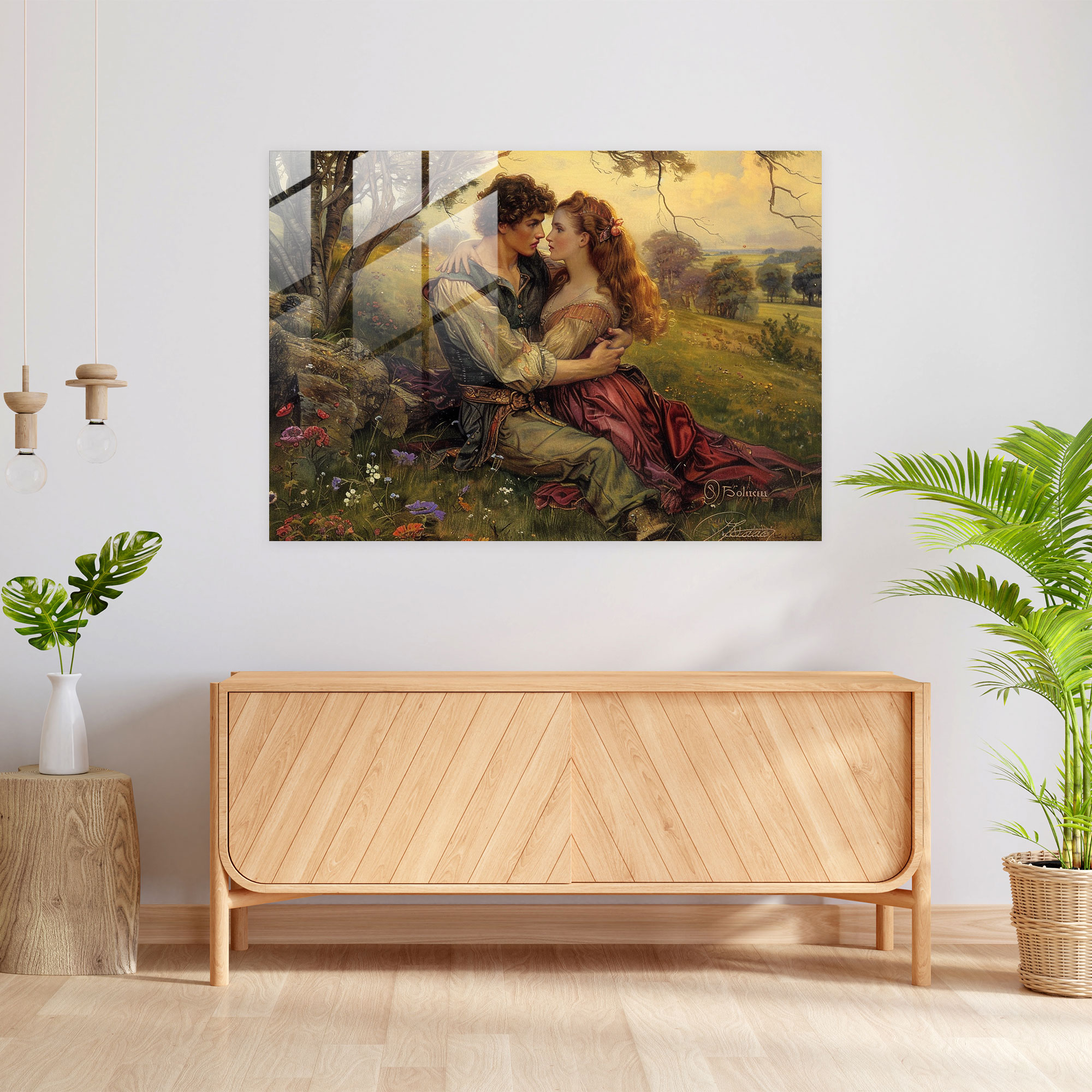 Romantic Meadow Glass Wall Art - Pre-Raphaelite Brotherhood, Couple, Pre-Raphaelite Brotherhood, Beauty