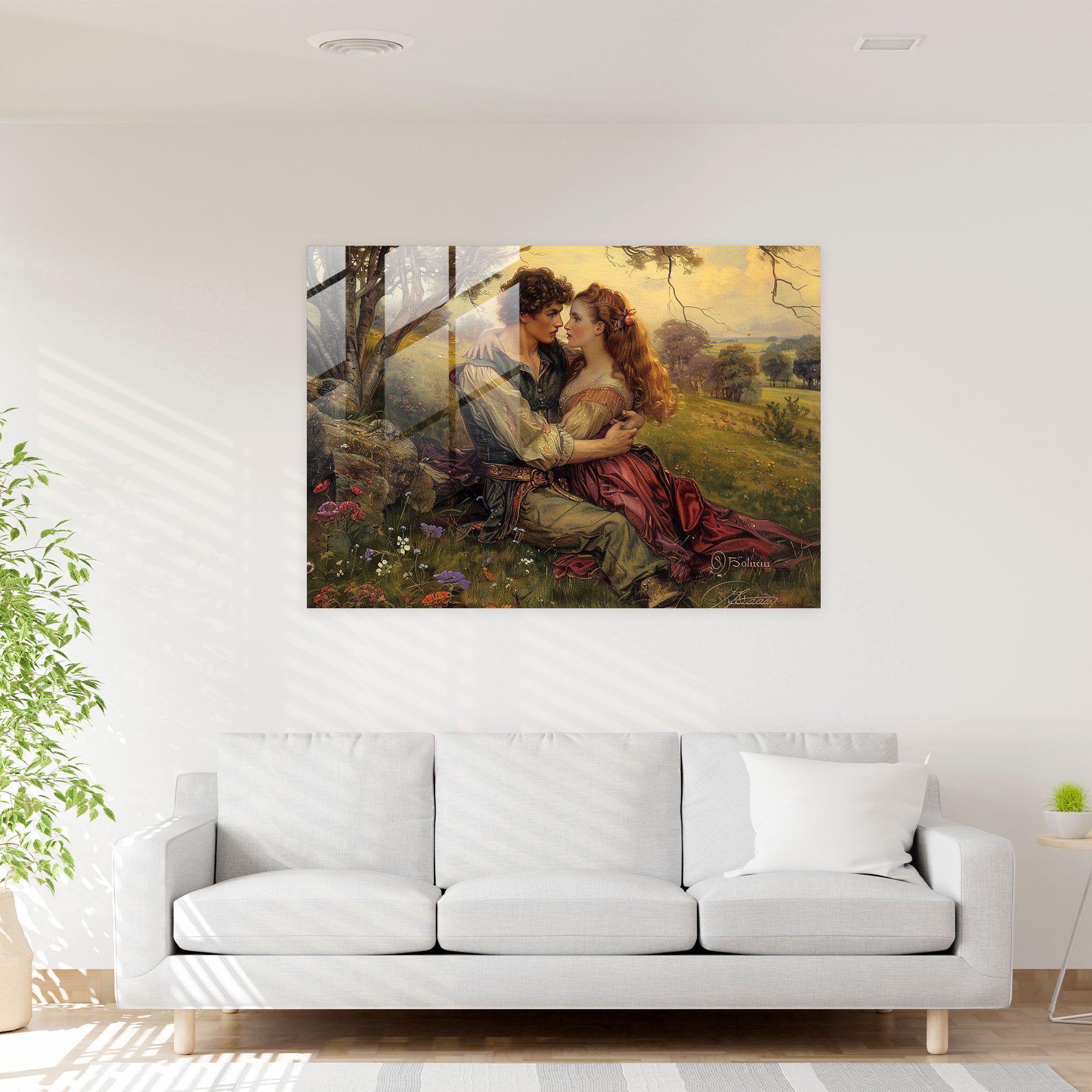 Romantic Meadow Glass Wall Art - Pre-Raphaelite Brotherhood, Couple, Pre-Raphaelite Brotherhood, Beauty