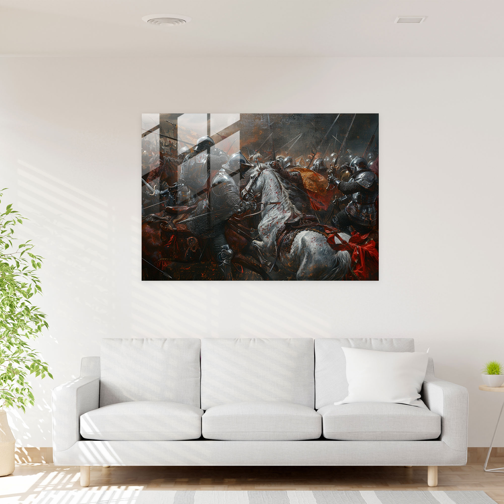 Knightly Battle Glass Print - Pre-Raphaelite Brotherhood, Captivating, Glass Print, Medieval Knights