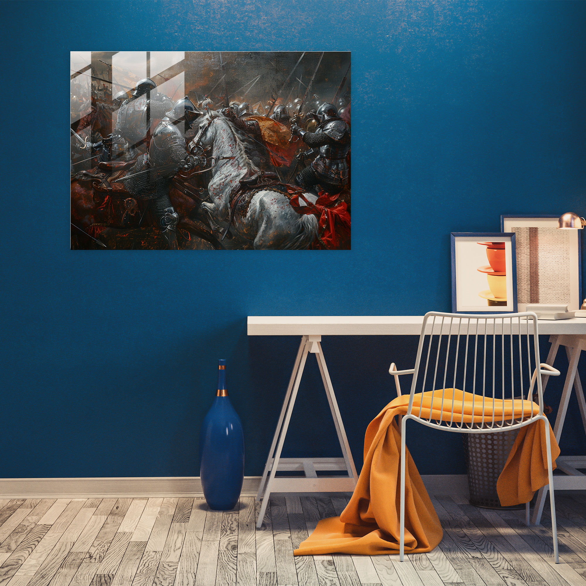 Knightly Battle Glass Print - Pre-Raphaelite Brotherhood, Captivating, Glass Print, Medieval Knights