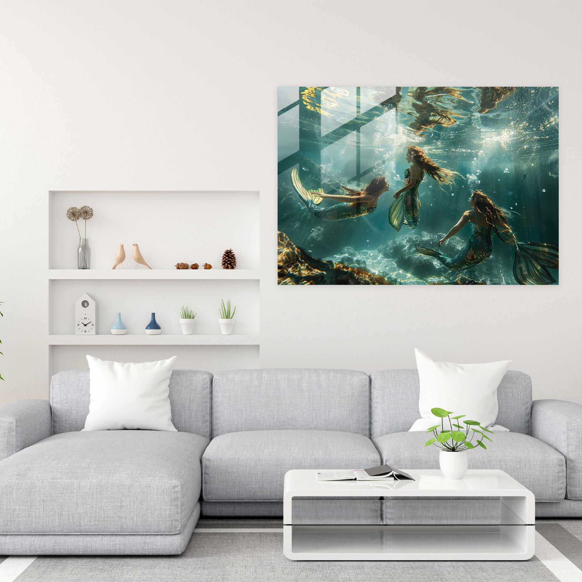 Ocean Mermaids Glass Wall Art - Pre-Raphaelite Brotherhood, Home Decoration, Enchanting, Glass Wall Art