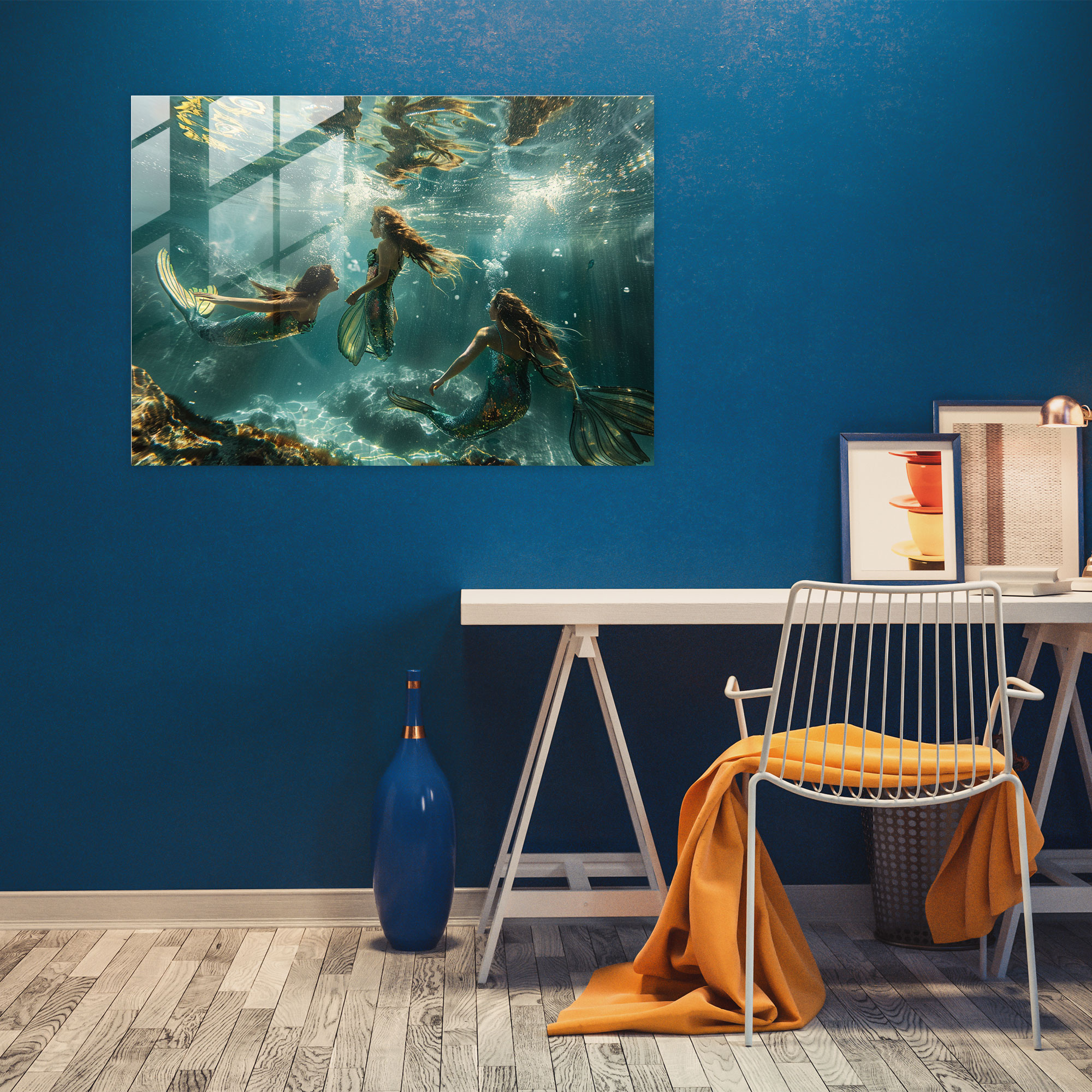 Ocean Mermaids Glass Wall Art - Pre-Raphaelite Brotherhood, Home Decoration, Enchanting, Glass Wall Art