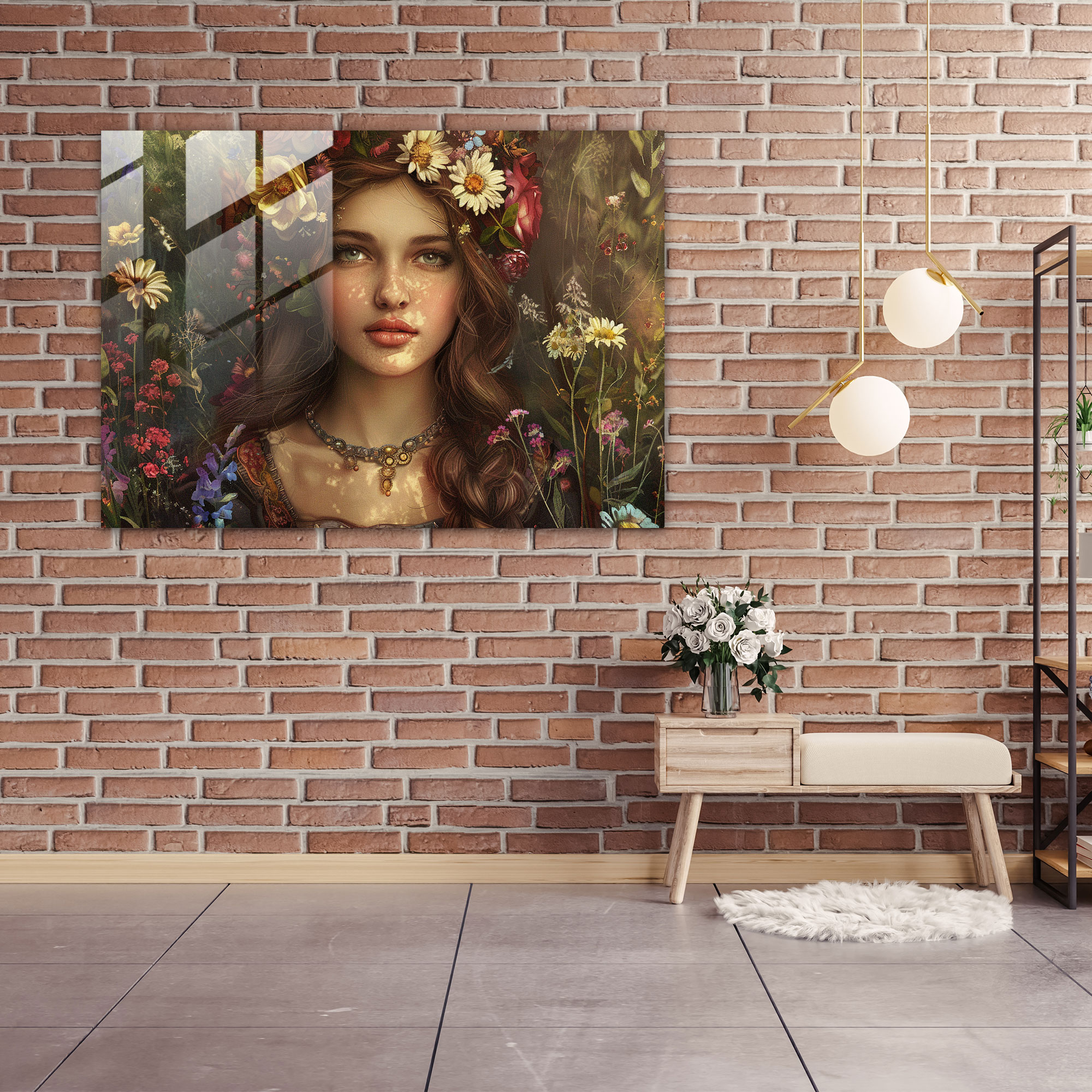 Lady With Flowers Glass Print - Pre-Raphaelite Brotherhood, Romance, Captivating, Lady
