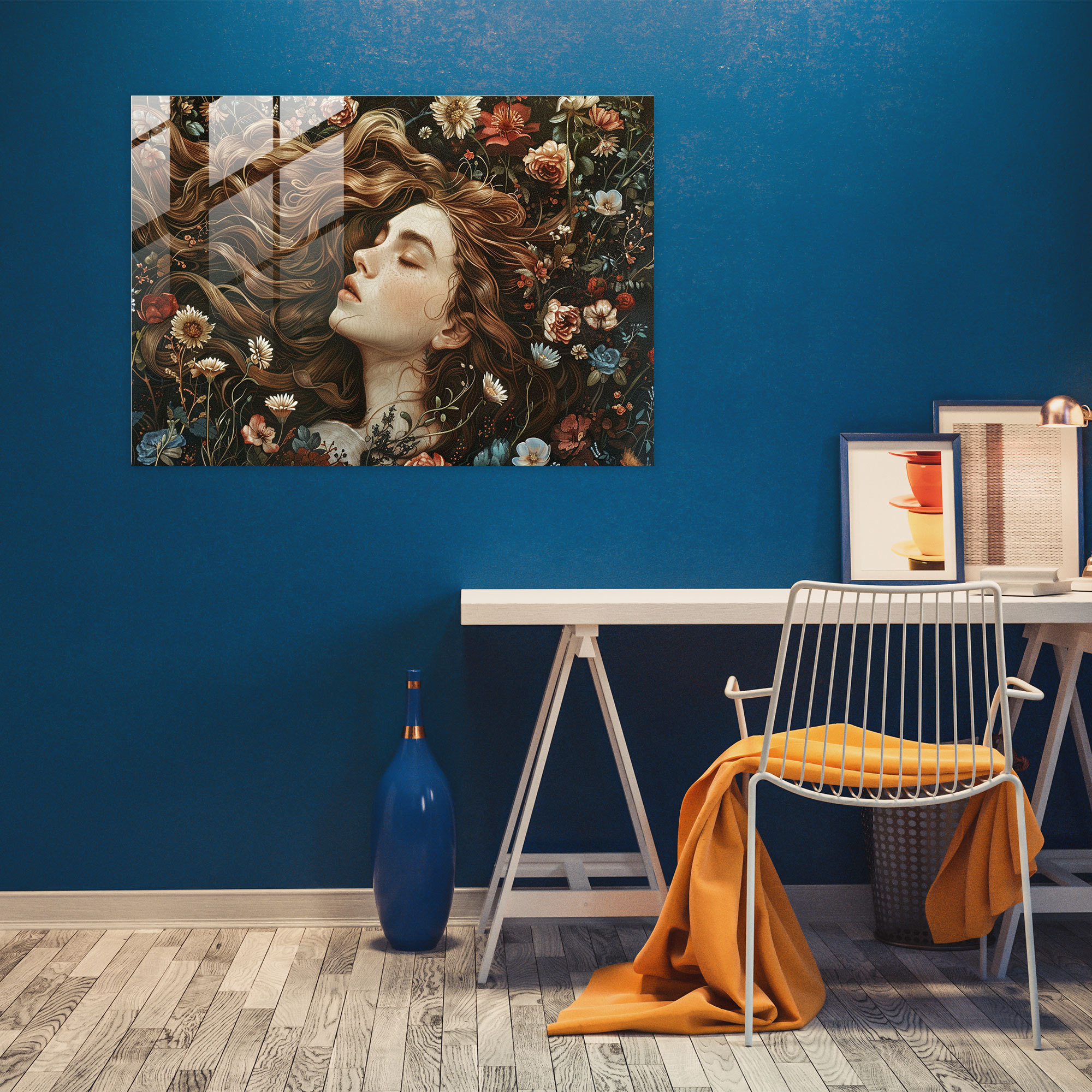 Pre-Raphaelite Brotherhood Woman With Flowers Glass Wall Art - Pre-Raphaelite Brotherhood, Glass Art, Wall Decoration, Home Decoration