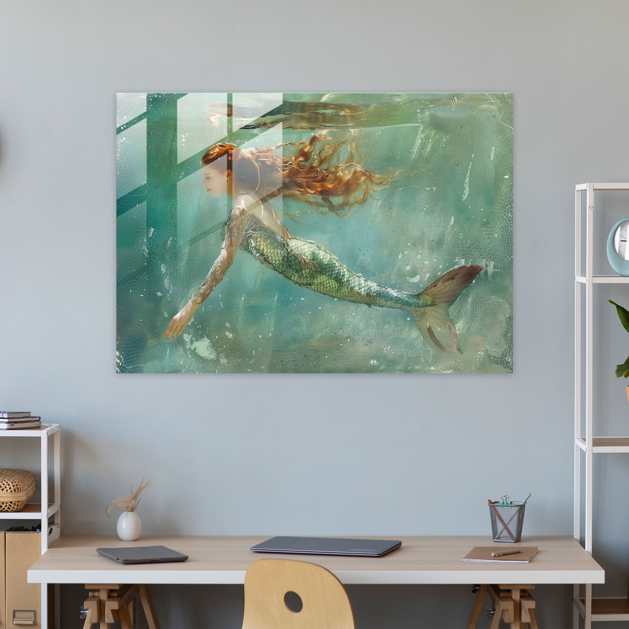 Pre-Raphaelite Brotherhood Mermaid In Lake Glass Print - Pre-Raphaelite Brotherhood, Glass Print, Modern Art, Home Decoration