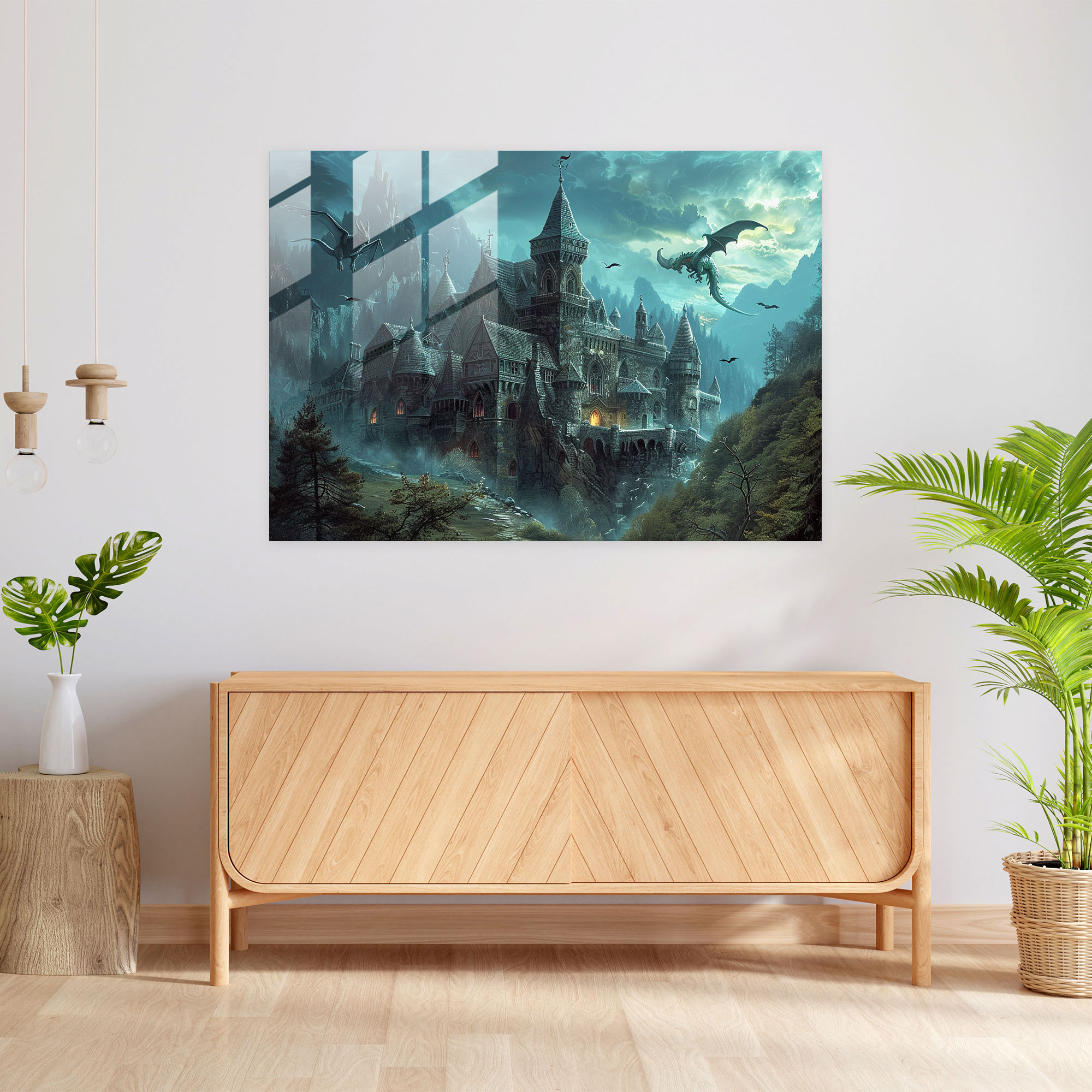 Pre-Raphaelite Brotherhood Cam Tablo - Ortaçağ Kalesi Fantazi - Modern Sanat Duvar Dekorasyonu