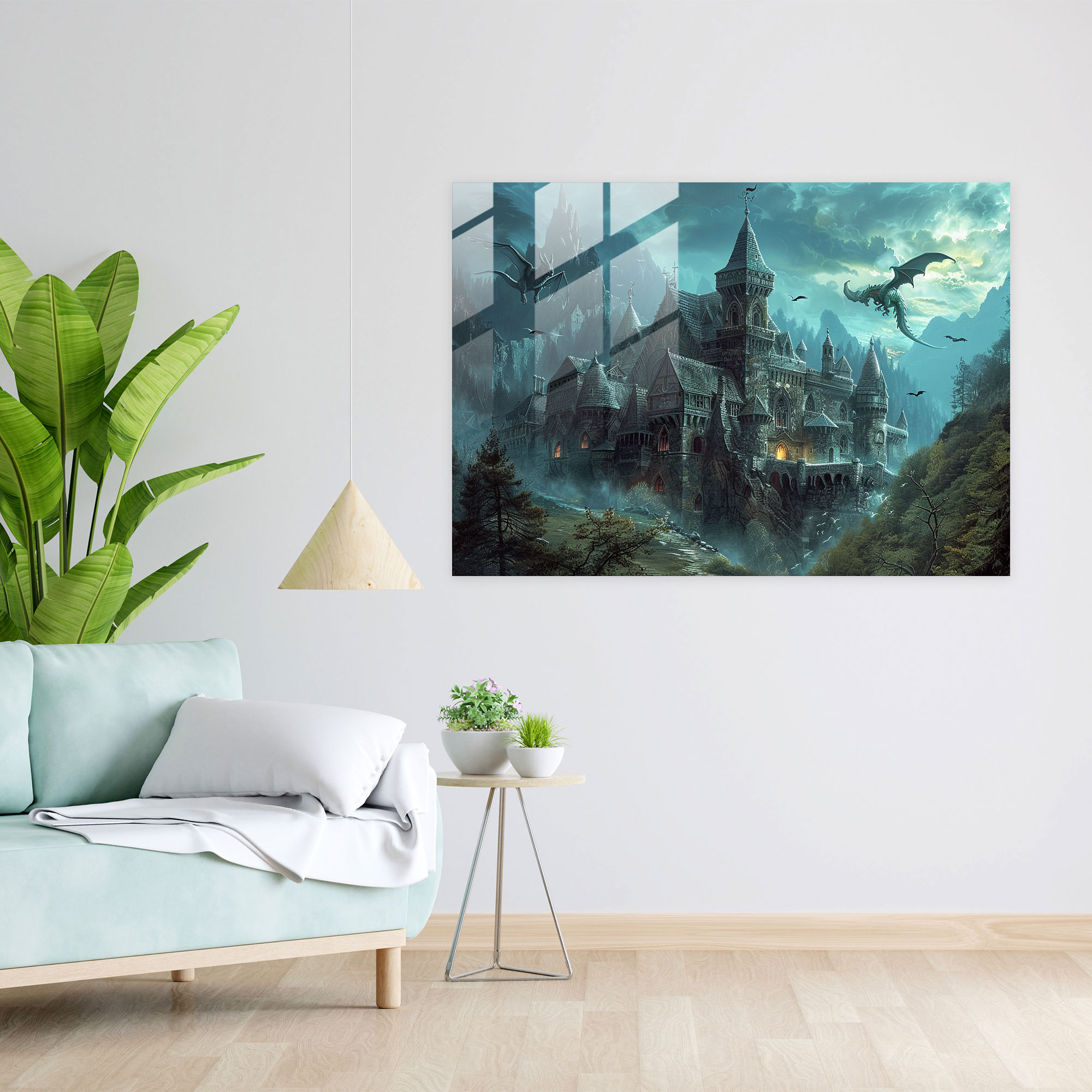 Pre-Raphaelite Brotherhood Cam Tablo - Ortaçağ Kalesi Fantazi - Modern Sanat Duvar Dekorasyonu