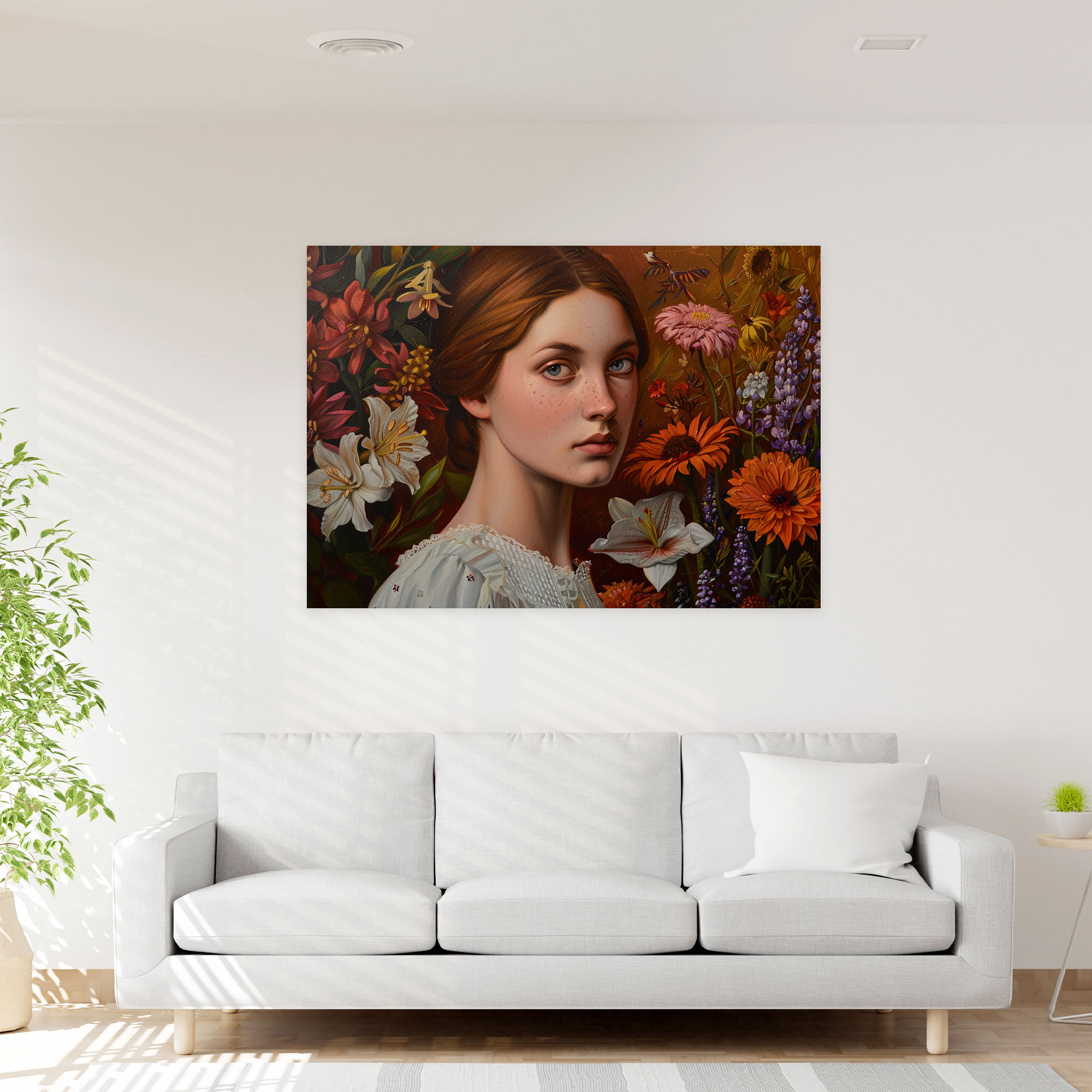 Pre-Raphaelite Brotherhood Wall Decoration - Serene Lady With Flowers Canvas Print - Pre-Raphaelite Brotherhood, Canvas, Pre-Raphaelite Brotherhood, Wall Decoration