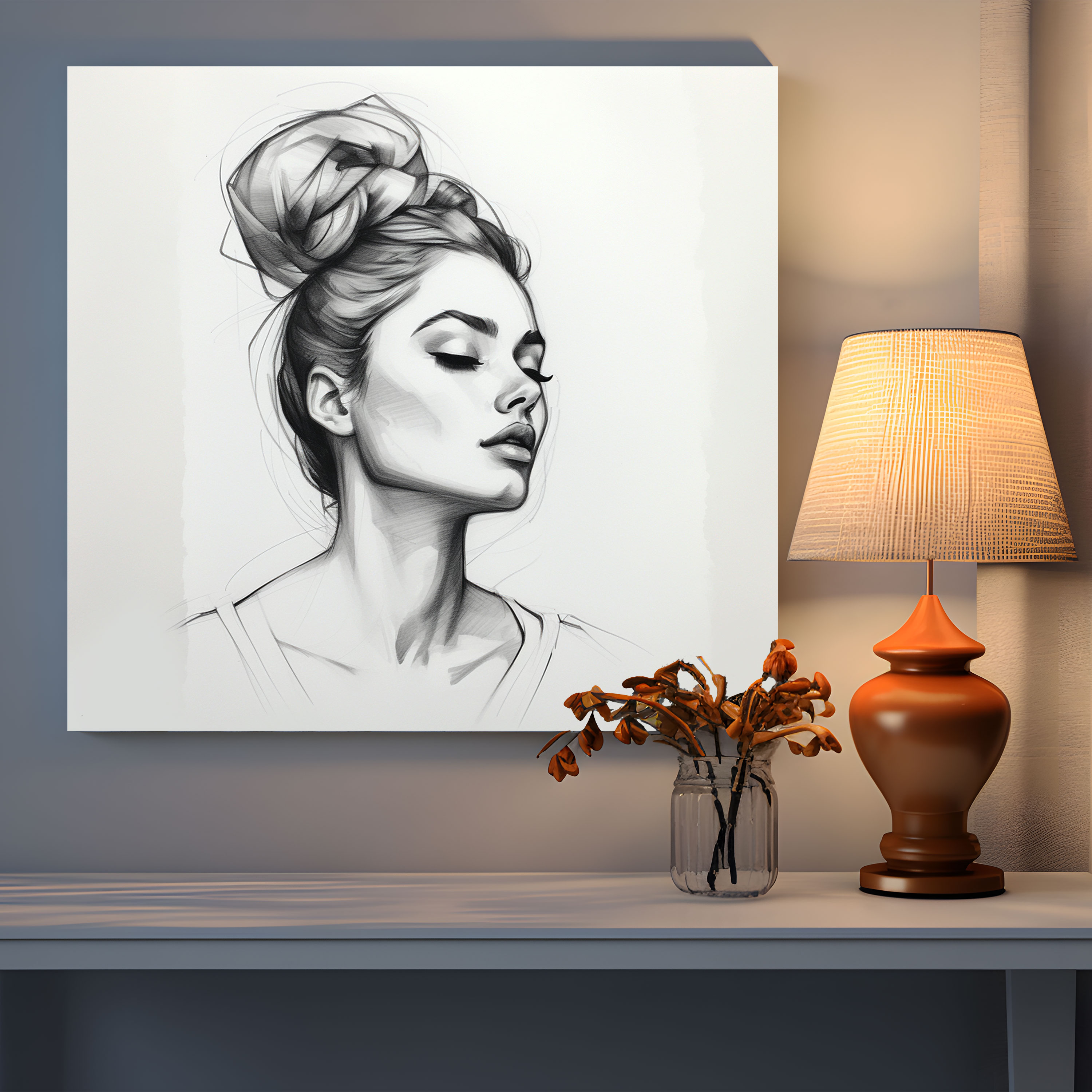Minimalist Portre Duvar Dekorasyonu - Portre Çizgi Çizimi Zarafet Zamansız