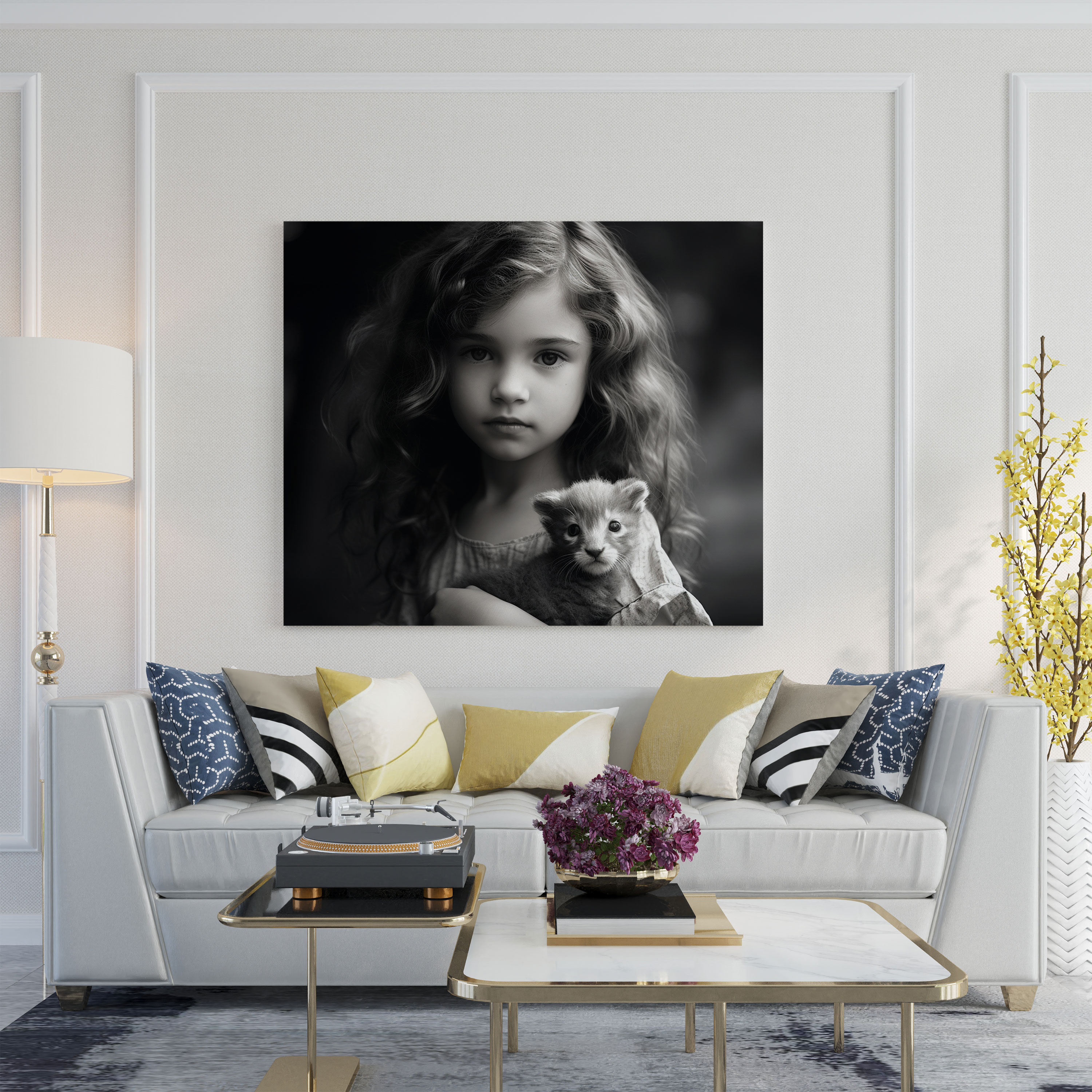 Portre Duvar Sanatı - Geleneksel Siyah Beyaz Fotoğraf Kanvas Tablo - Çocuk Masumiyet