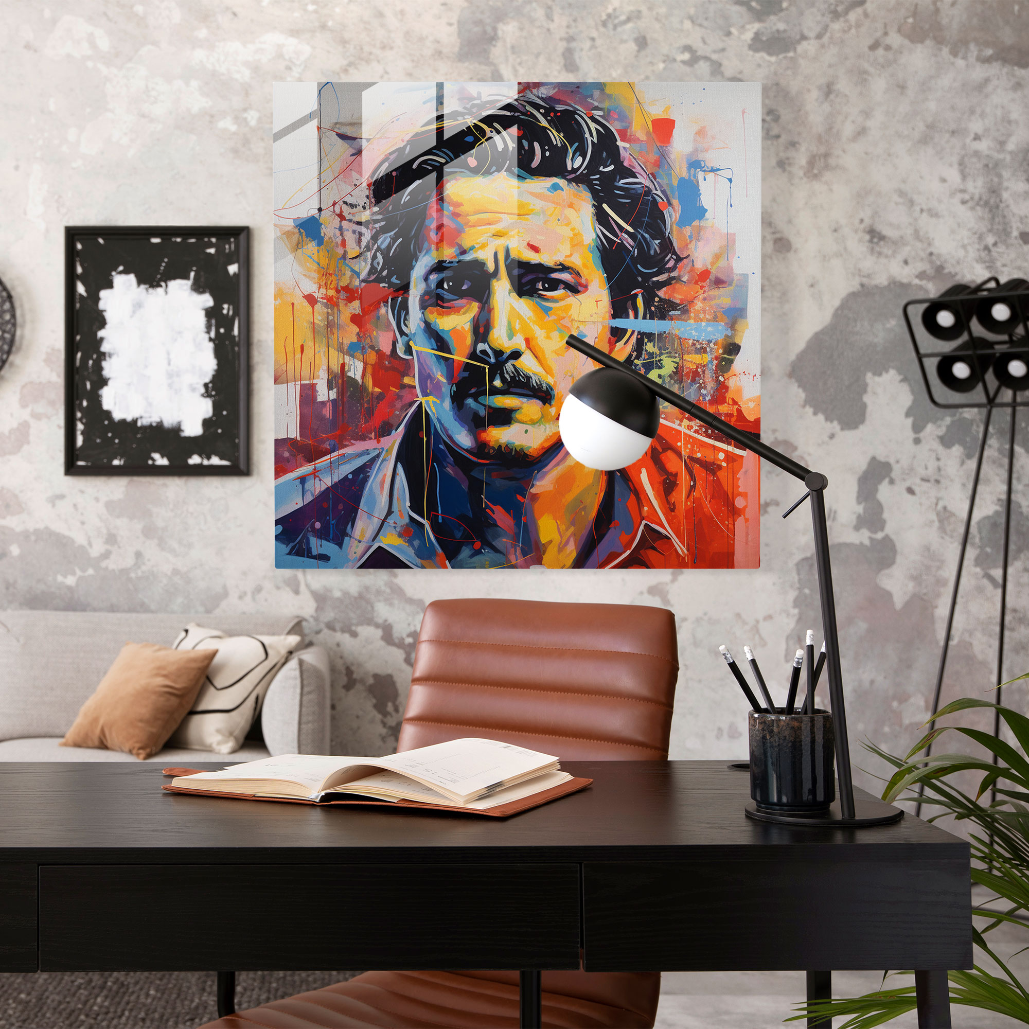 Abstract Expressionist Pablo Escobar Glass Print - Pablo Escobar, Home Decoration, Glass Print, Wall Decoration