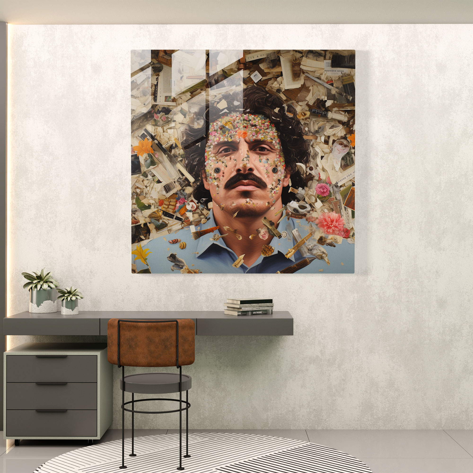 Pablo Escobar Surreal Collage Glass Print - Pablo Escobar, Pablo Escobar, Glass Print, Thought-Provoking