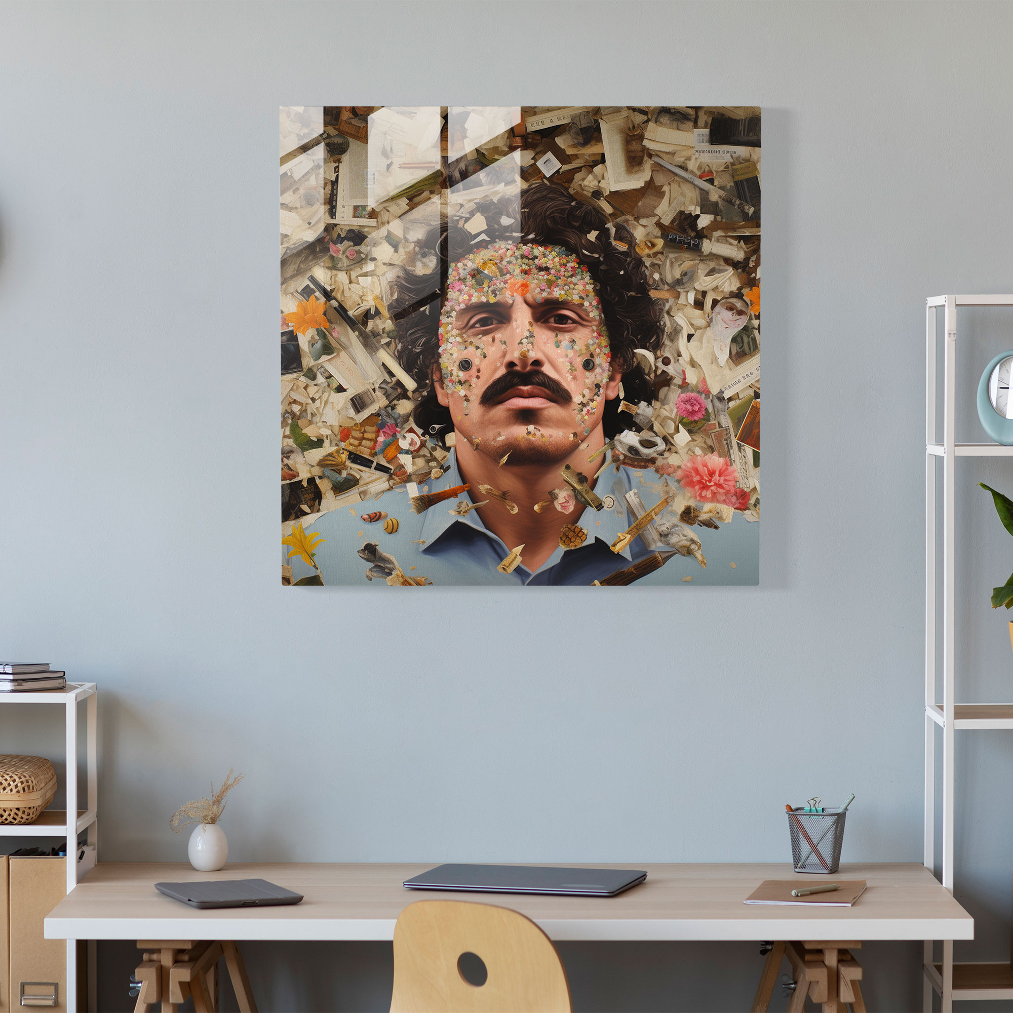Pablo Escobar Surreal Collage Glass Print - Pablo Escobar, Pablo Escobar, Glass Print, Thought-Provoking
