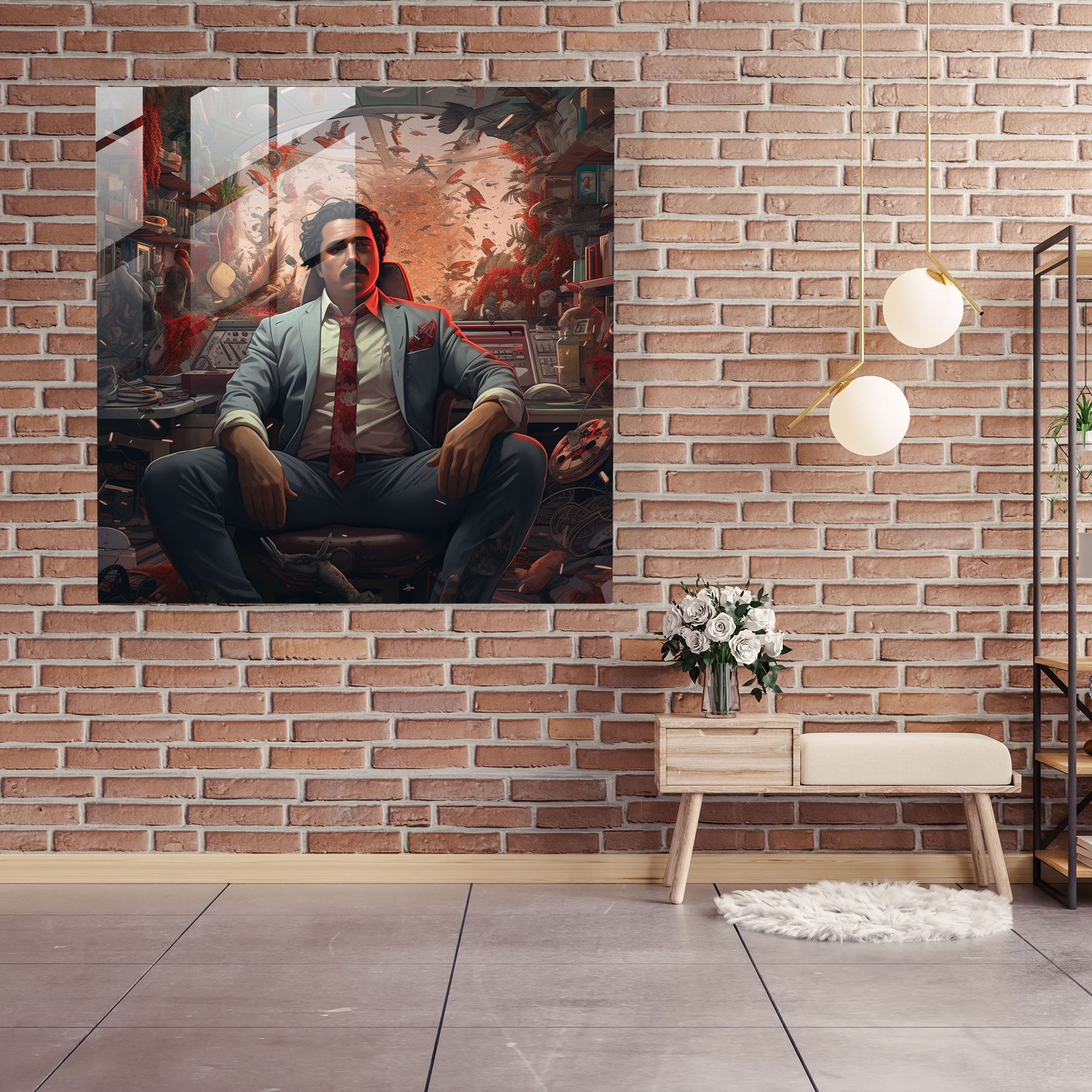 Pablo Escobar Futuristic Glass Print - Pablo Escobar, Glass Art, Technology, Pablo Escobar