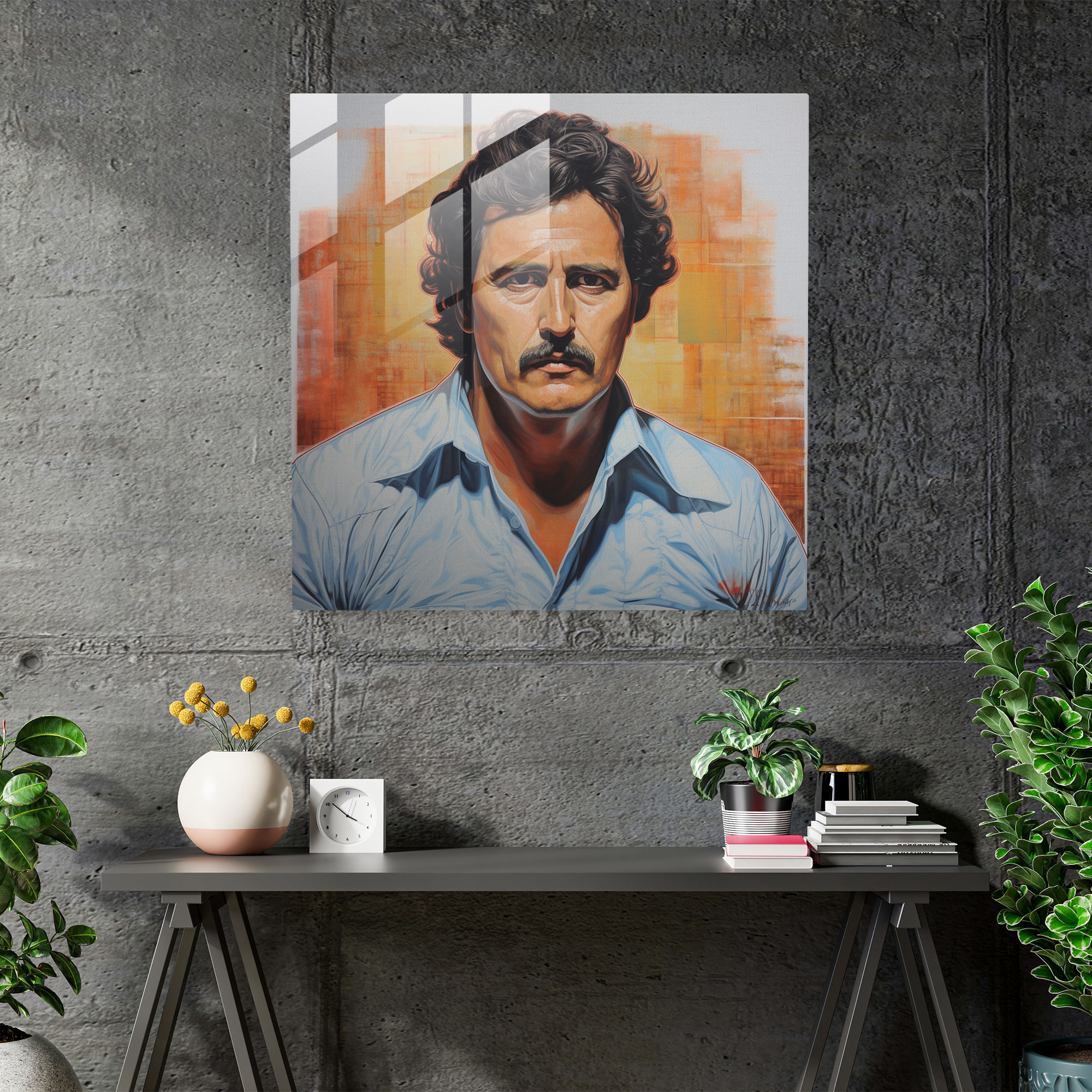 Gerçekçi Pablo Escobar Cam Tablosu - Pablo Escobar Modern Sanat Cam Duvar Sanatı Ev Dekorasyonu