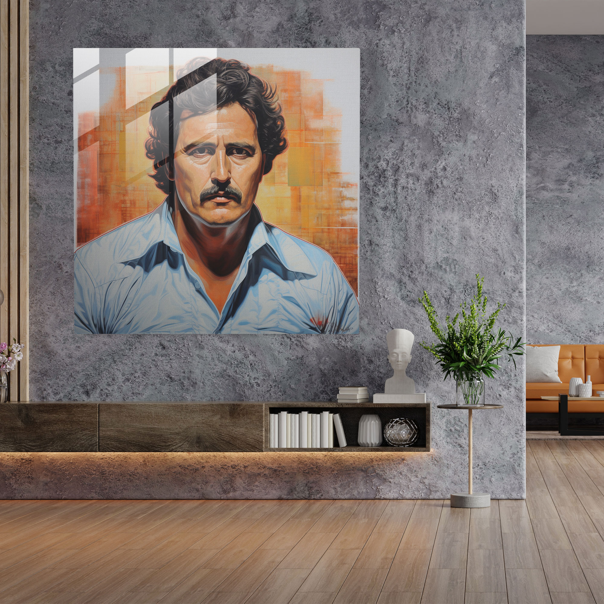 Gerçekçi Pablo Escobar Cam Tablosu - Pablo Escobar Modern Sanat Cam Duvar Sanatı Ev Dekorasyonu