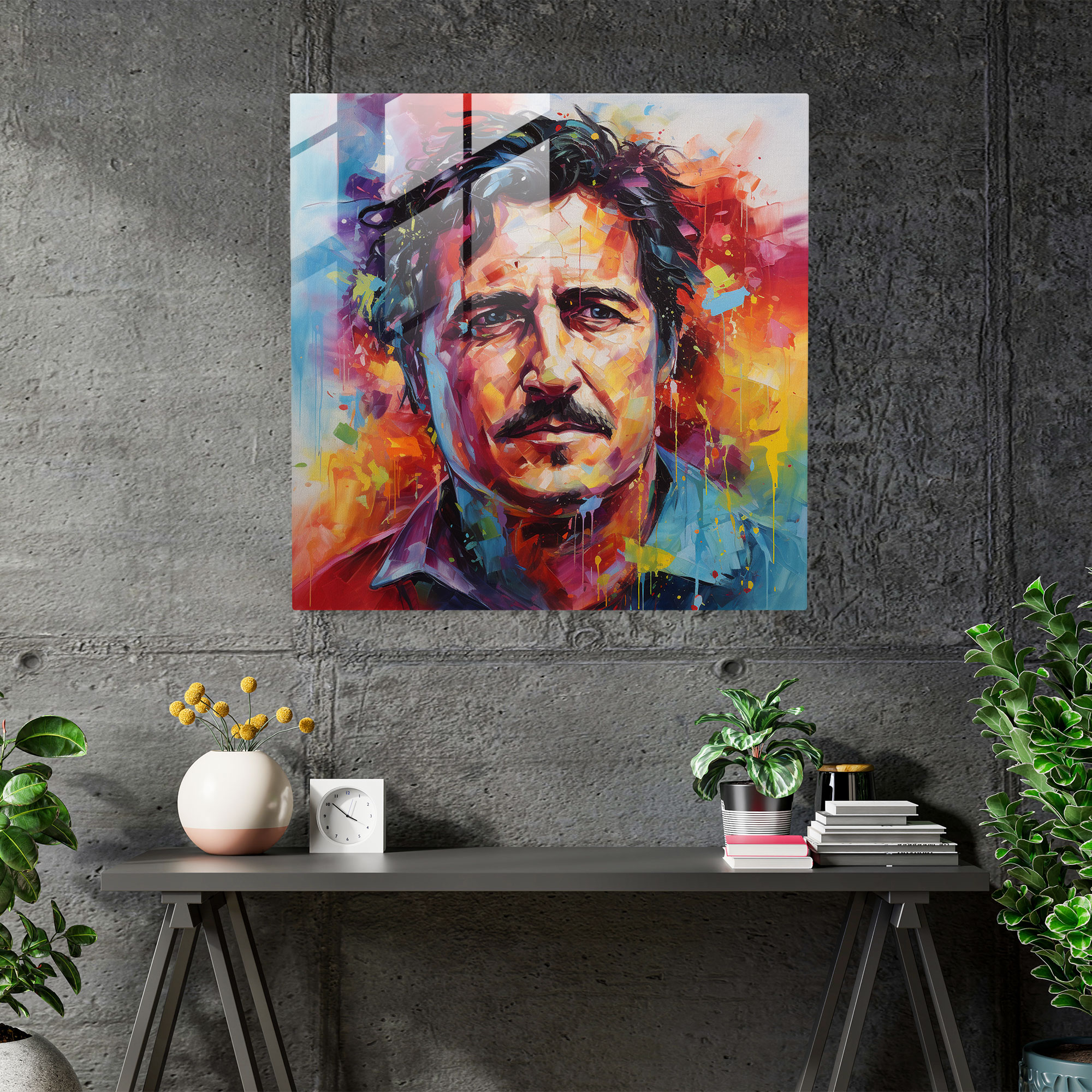Pablo Escobar Glass Print - Abstract Acrylic Portrait - Pablo Escobar, Glass Wall Art, Modern Art, Glass Print