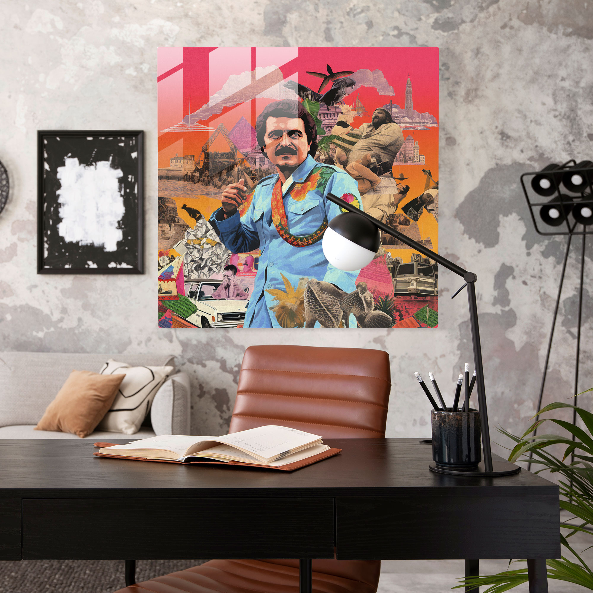 Pablo Escobar Glass Print - Colorful Pop Art Collage - Pablo Escobar, Pablo Escobar, Home Decoration, Glass Print