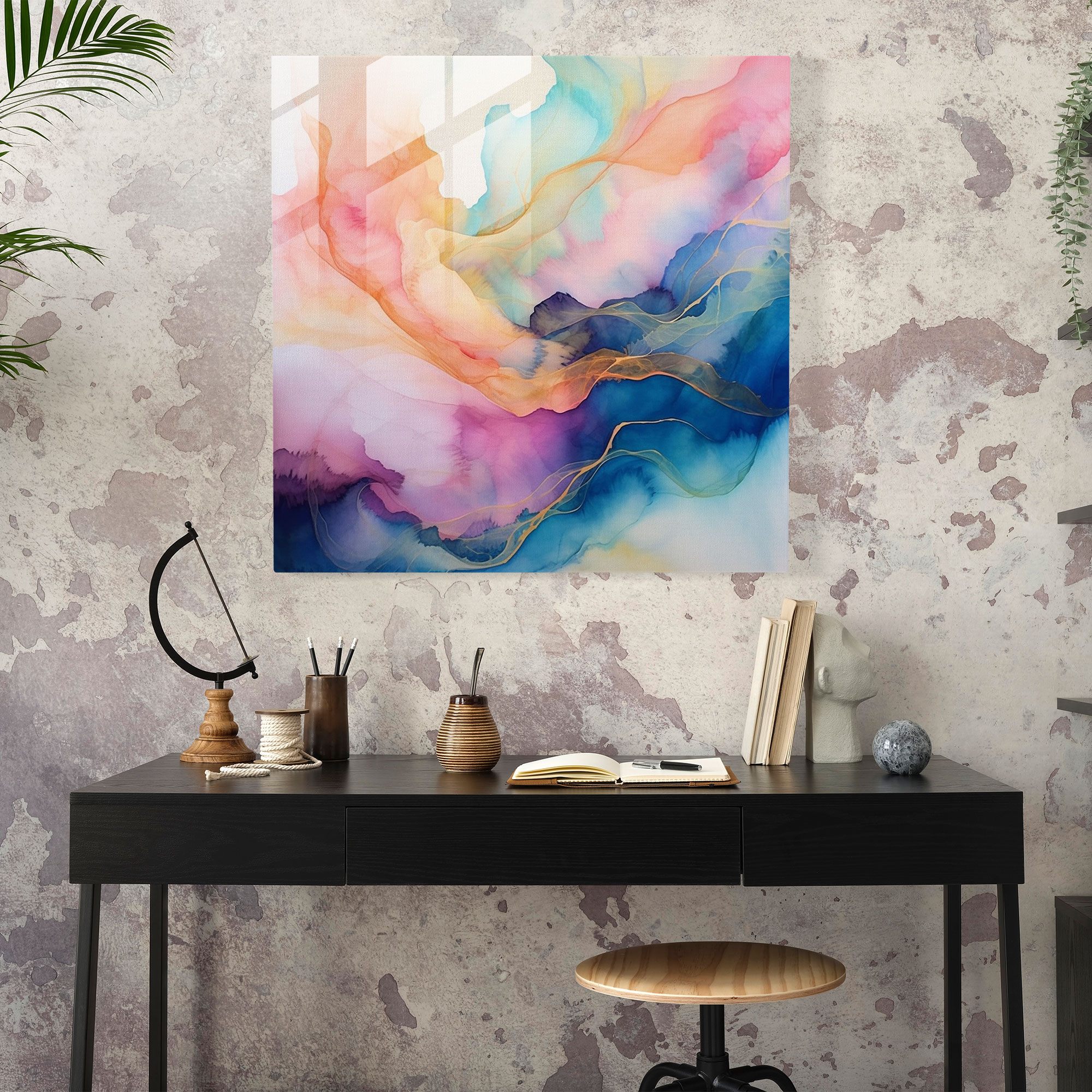 Huzurlu Sular Cam Tablo Sanatı - Pastel Soyut Suluboya Modern Sanat Cam Tablo