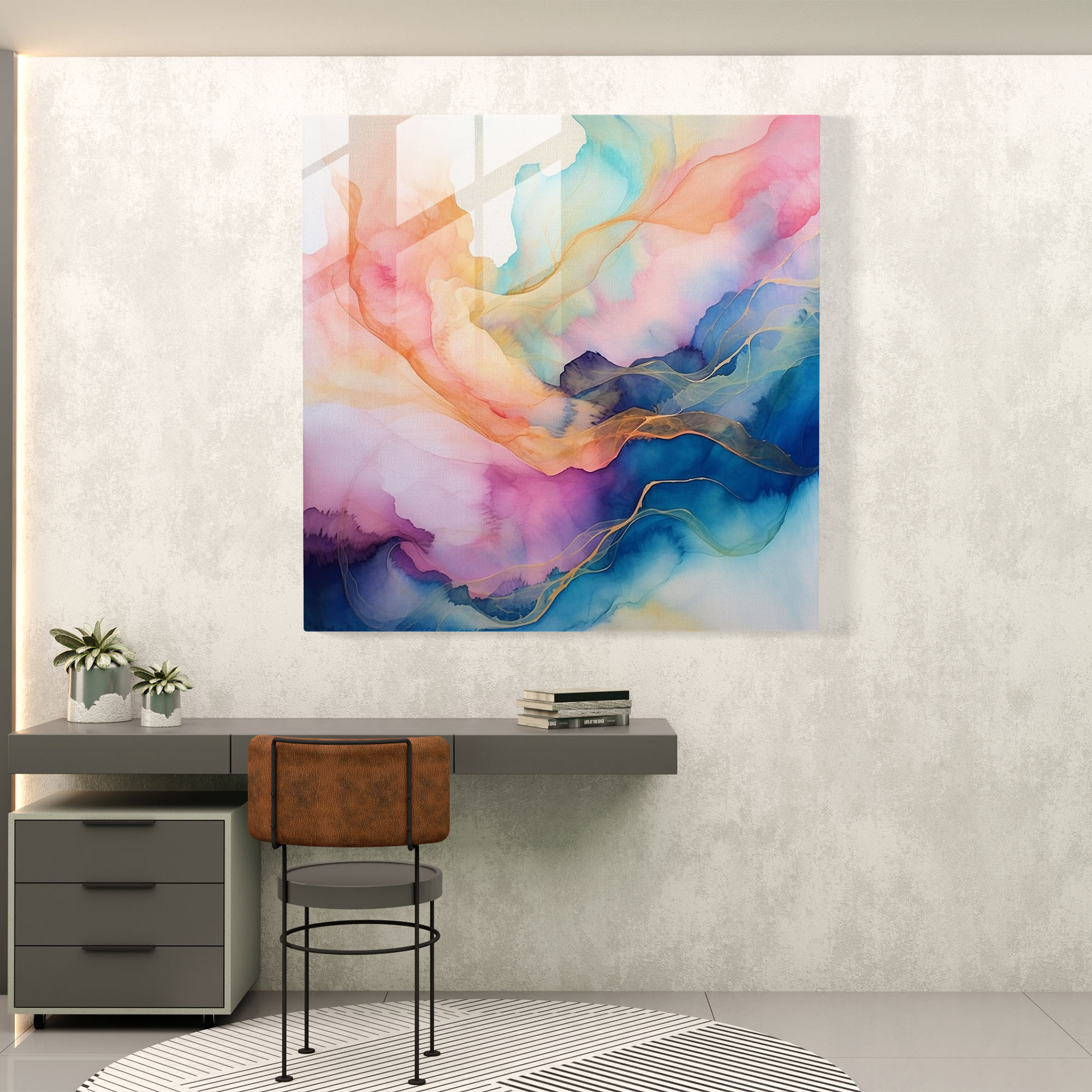 Huzurlu Sular Cam Tablo Sanatı - Pastel Soyut Suluboya Modern Sanat Cam Tablo