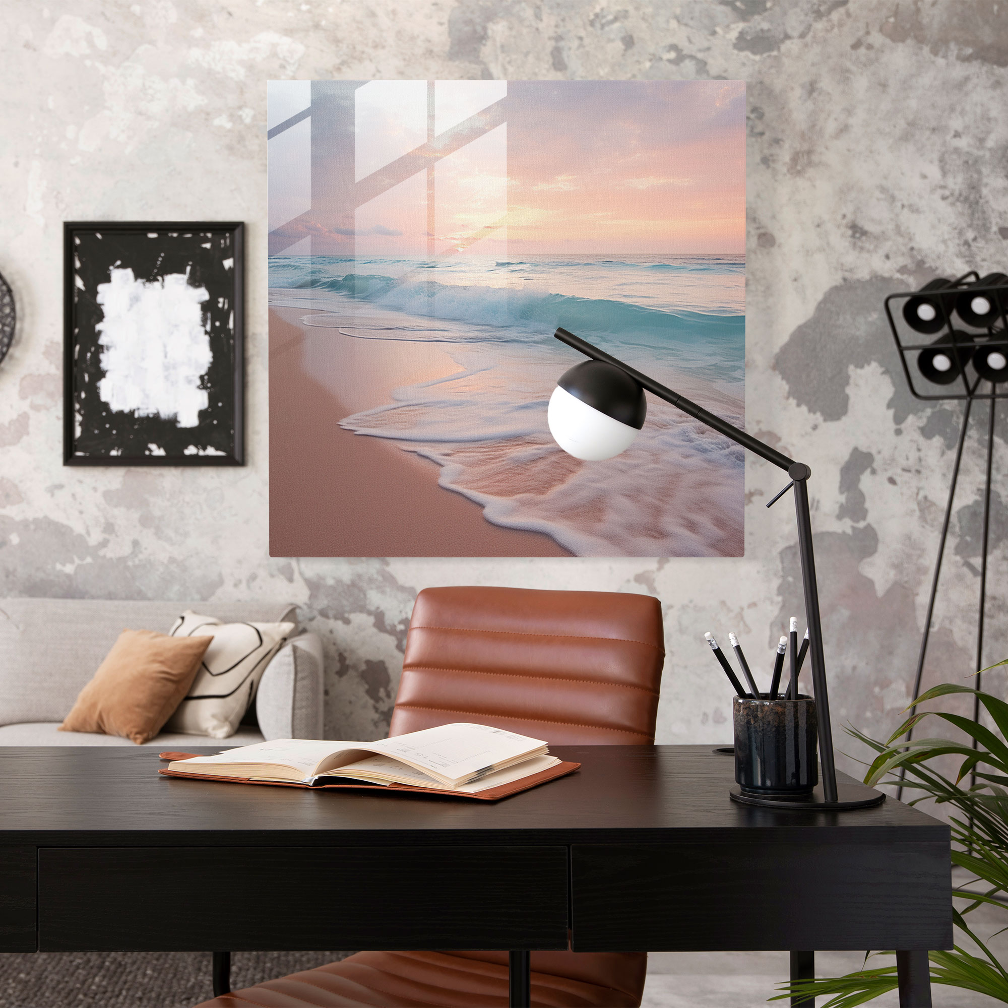Tranquil Sunrise Glass Wall Art - Pastel, Glass Art, Tranquil Beach Scene, Glass Wall Art